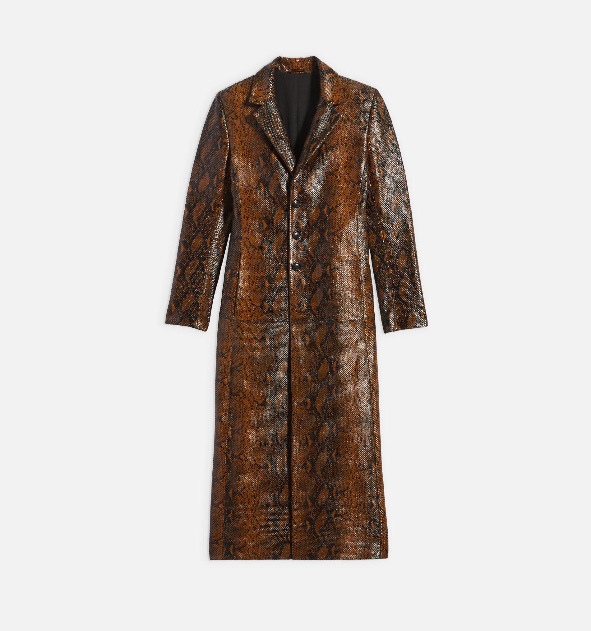 Long Leather Fitted Coat - 2