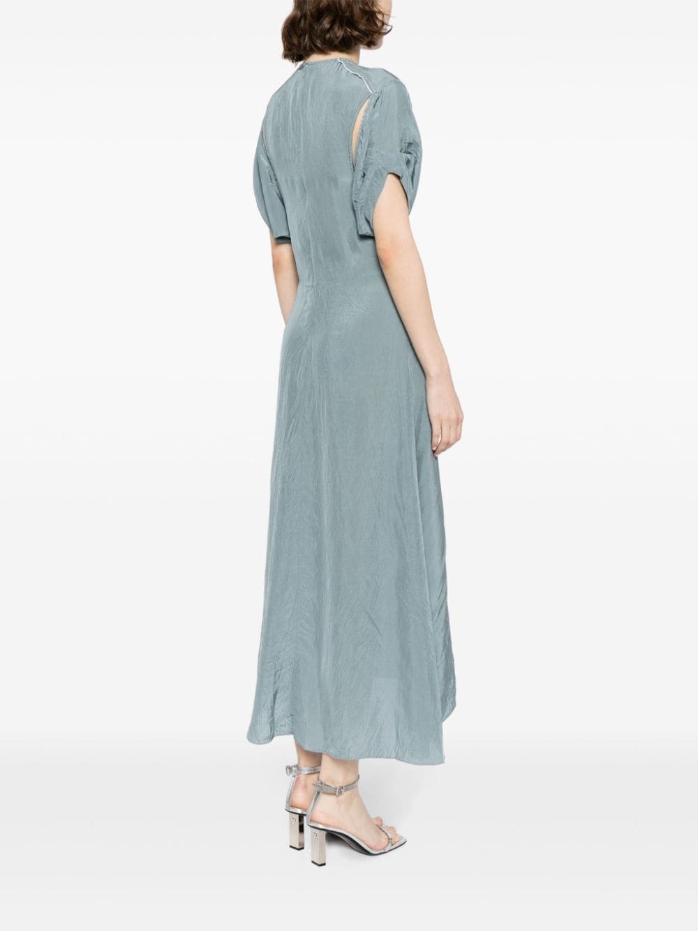 gathered-detail shorts-sleeved dress - 4