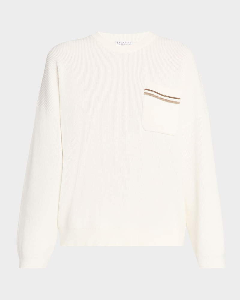 Monili-Pocket Cotton English Rib Crewneck Sweater 1