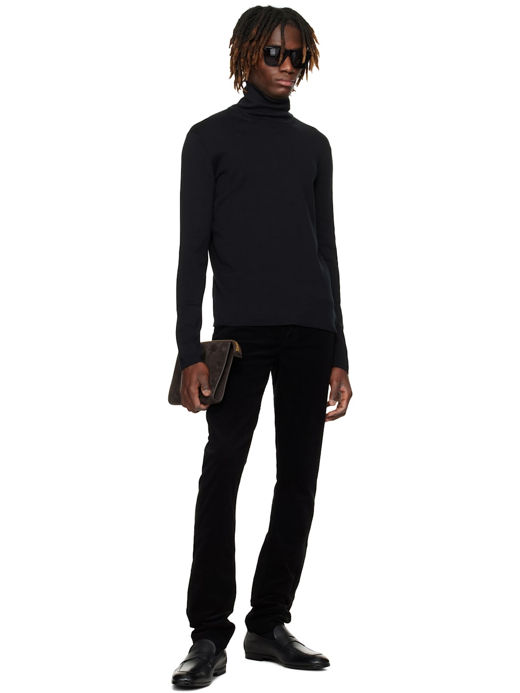 【関税込み】TOM FORD ブラック Sean Twisted Band ローファー TOM FORD Sean Textured Leather-Trimmed Suede Loafers for Men