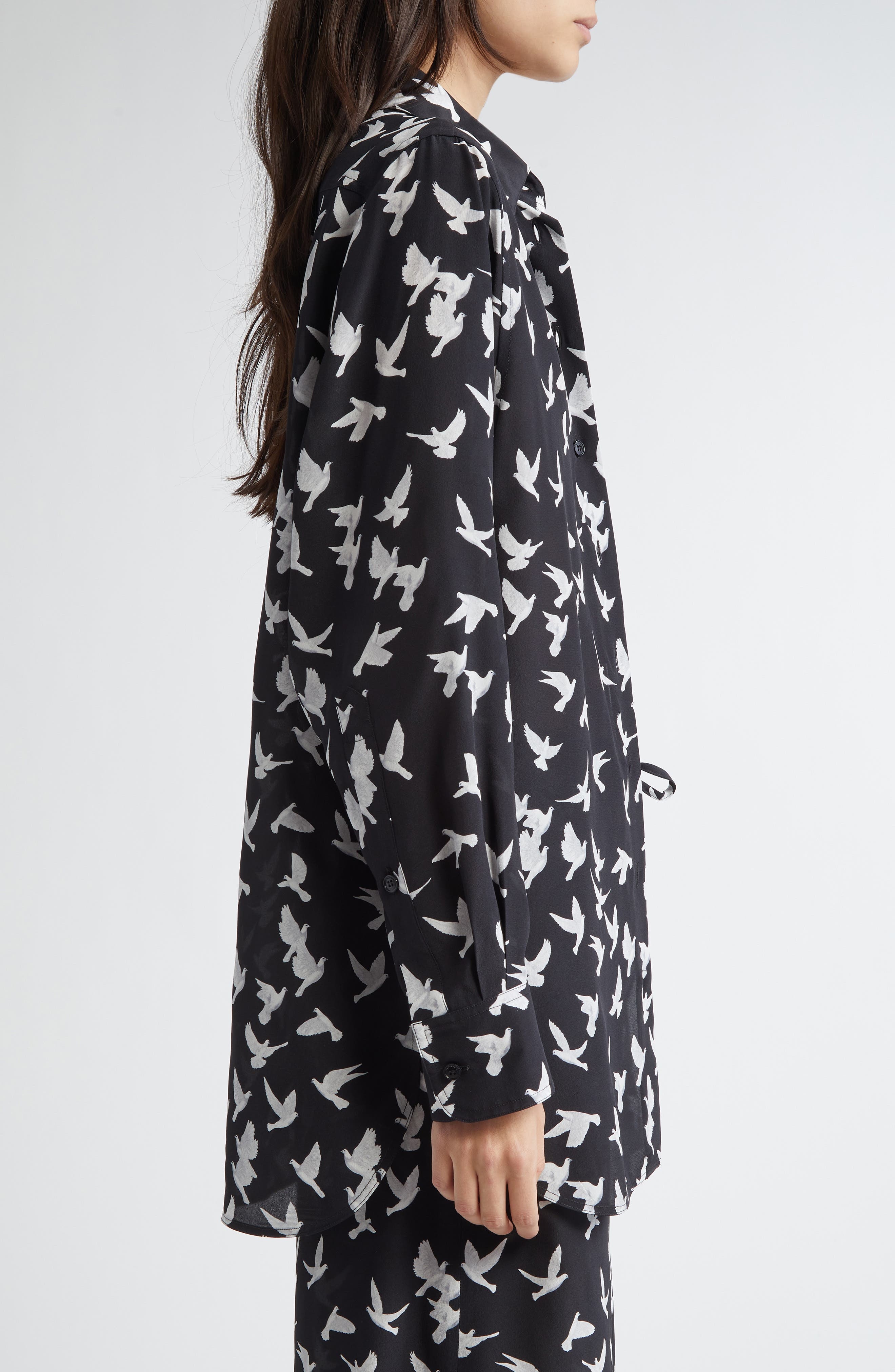 Stella McCartney Mini Birds Silk Button-Up Shirt in Black at Nordstrom - 4