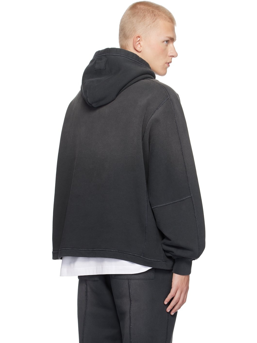 Black Stepped Hem Hoodie - 3