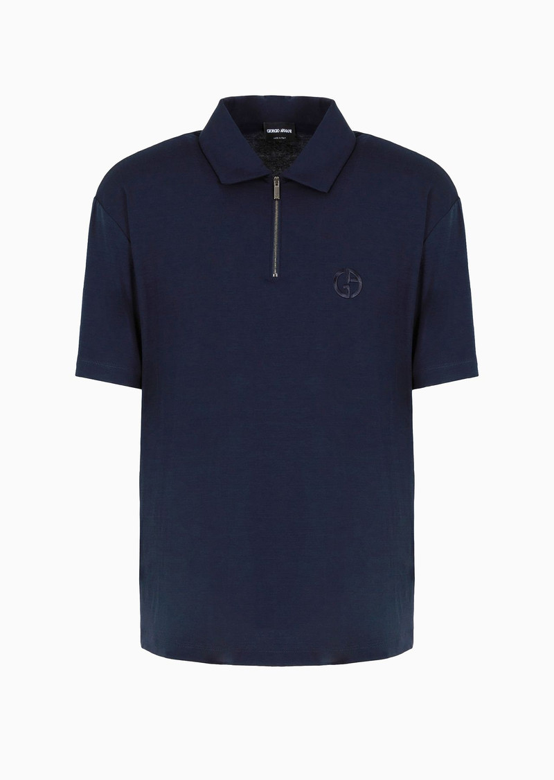 Stretch Lyocell and silk jersey short-sleeved polo shirt 1