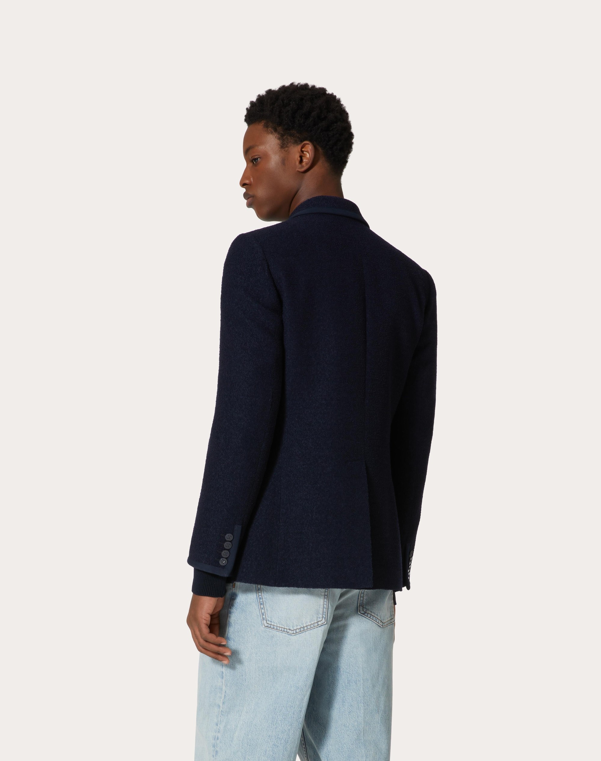DOUBLE-BREASTED BOUCLÉ WOOL JACKET WITH VLOGO SIGNATURE EMBROIDERY - 4