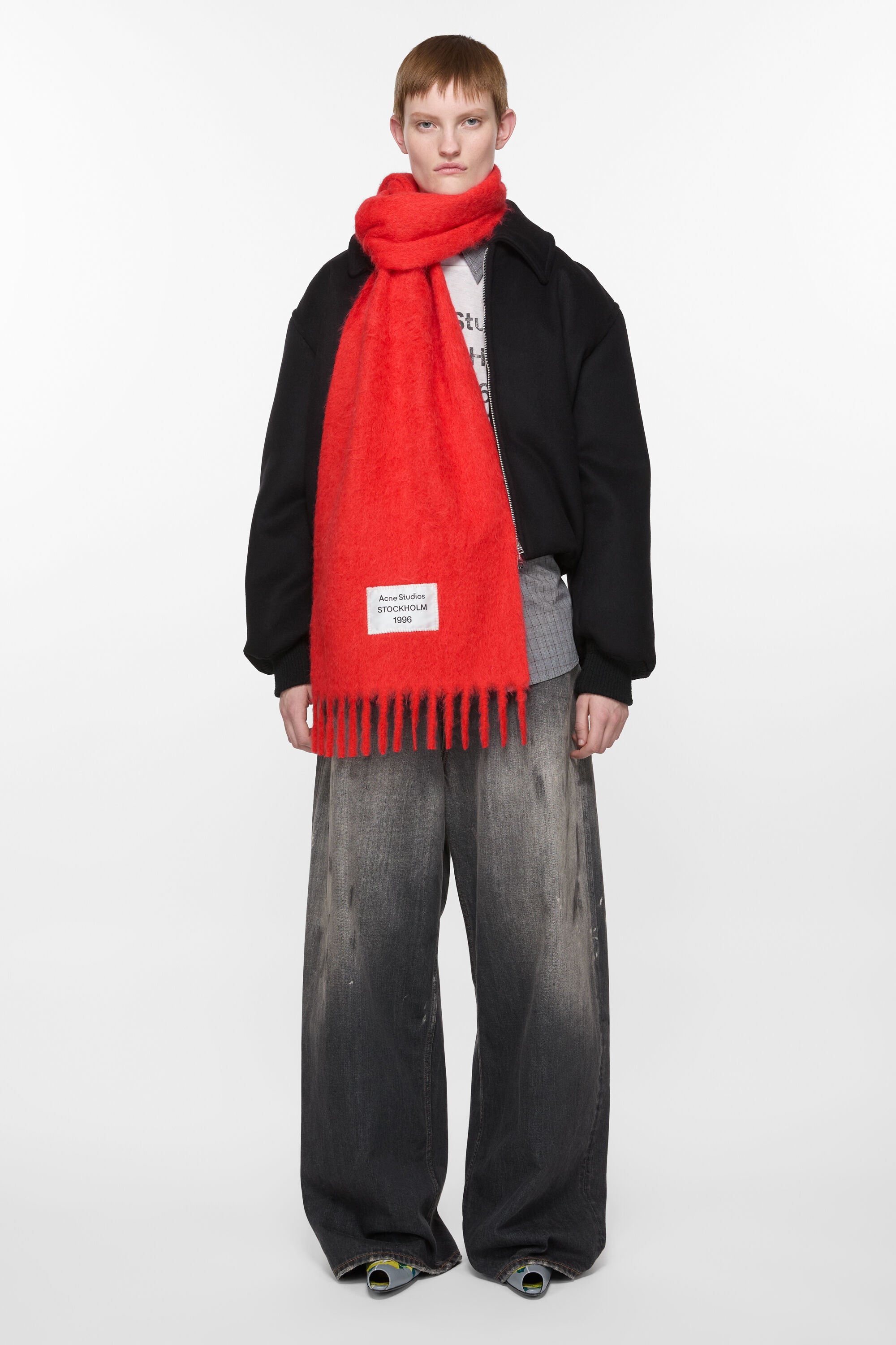 Fringe alpaca scarf - Red - 3