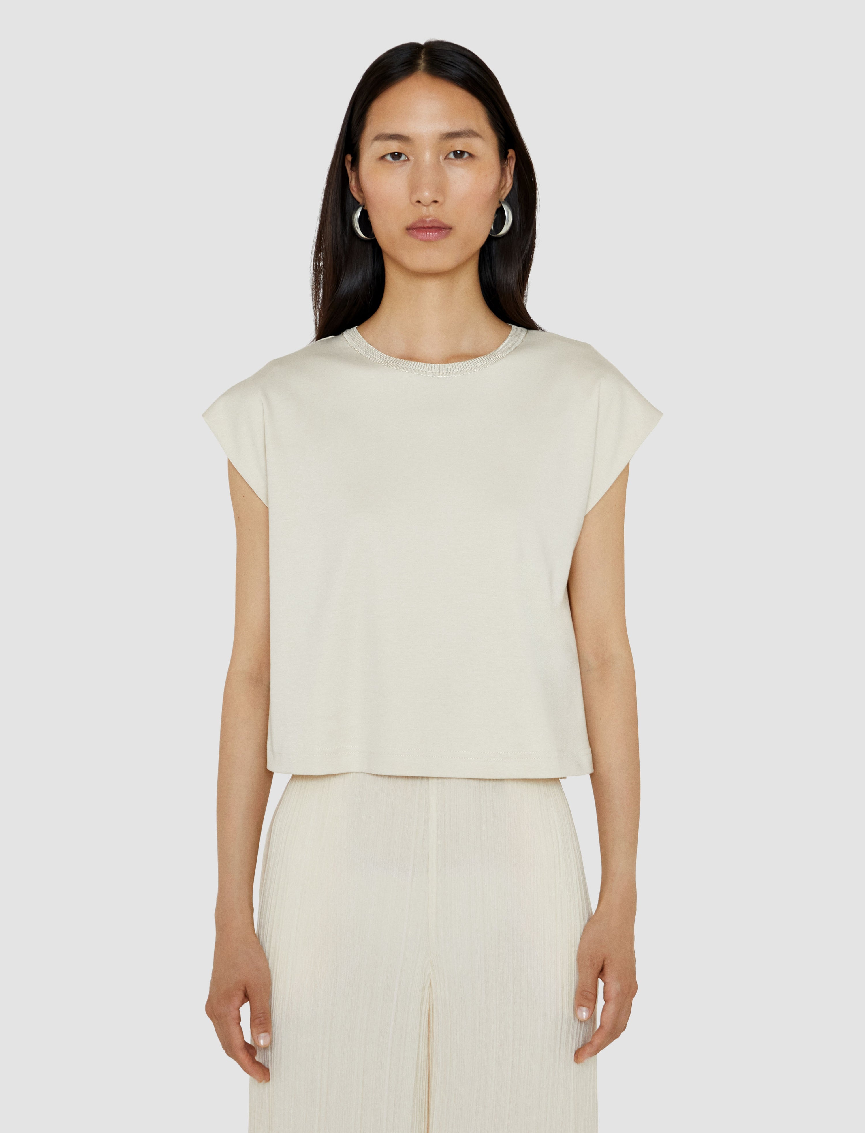 Cotton Poplin Jersey Round Neck T-Shirt - 3