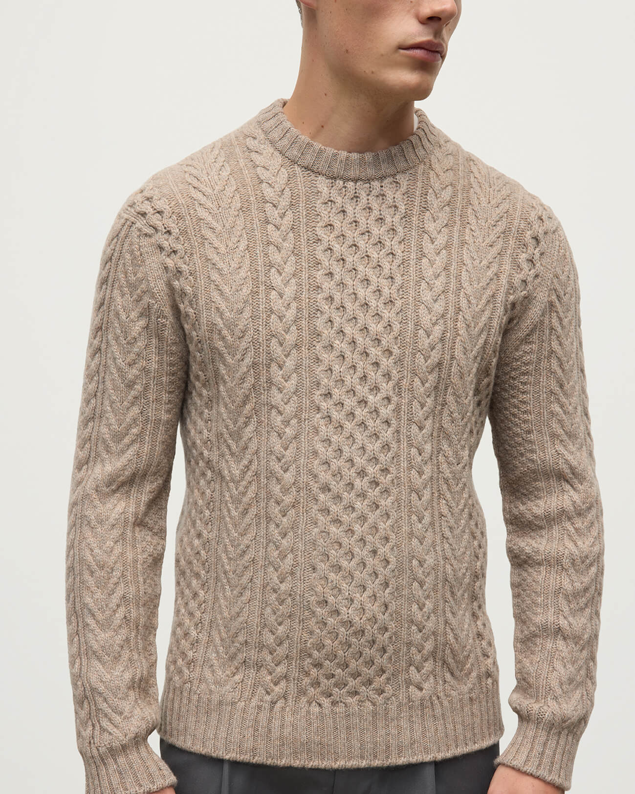 Aran Cable Light Brown Cashmere Jumper - 5