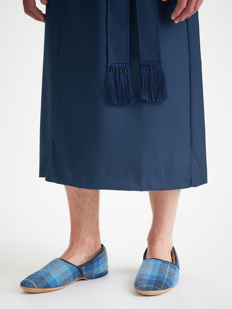 Derek Rose Men's Slippers Crawford Suede Sheepskin Blue outlook