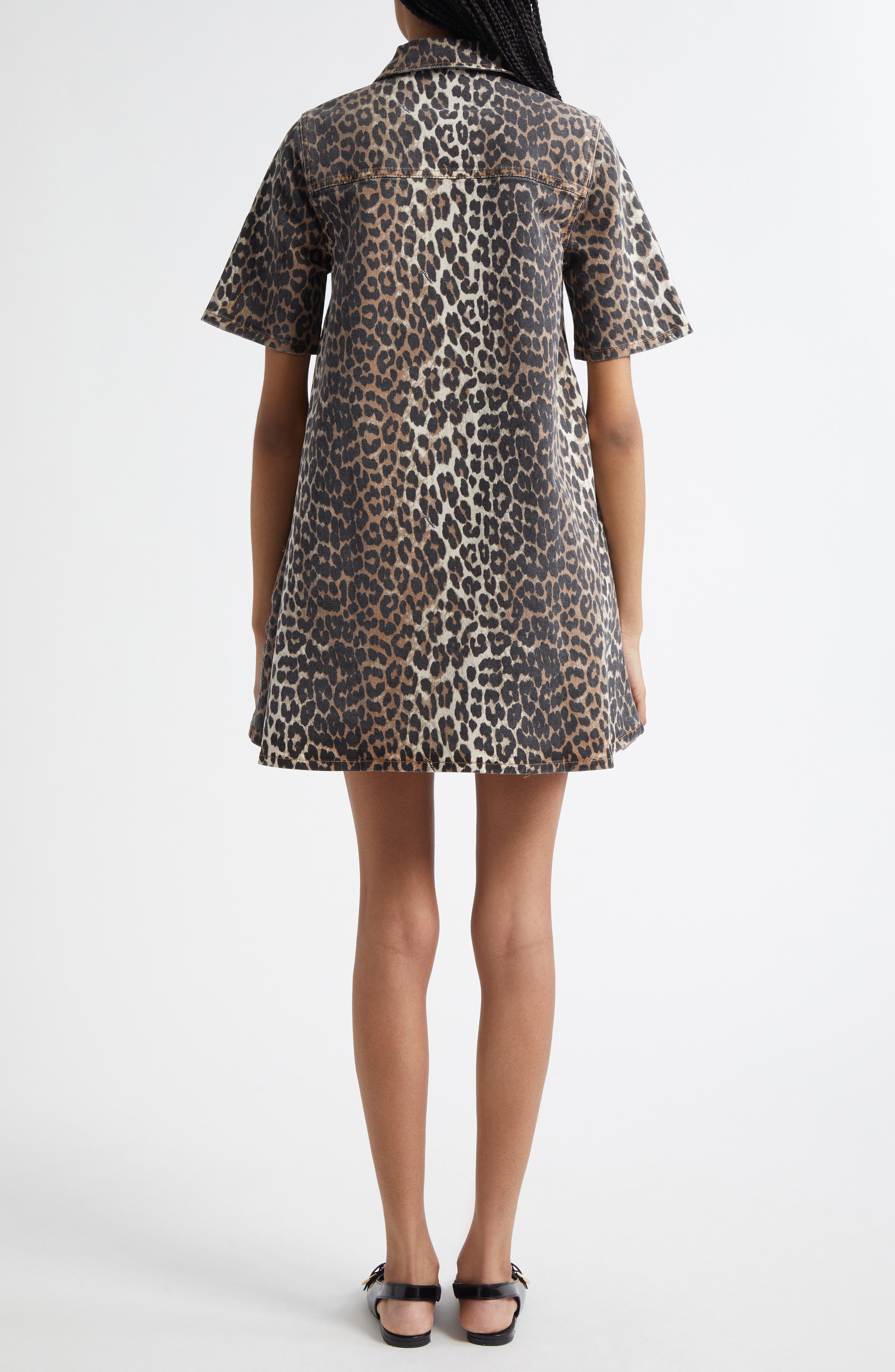 Ganni Leopard Stretch Organic Cotton Denim Minidress at Nordstrom - 2
