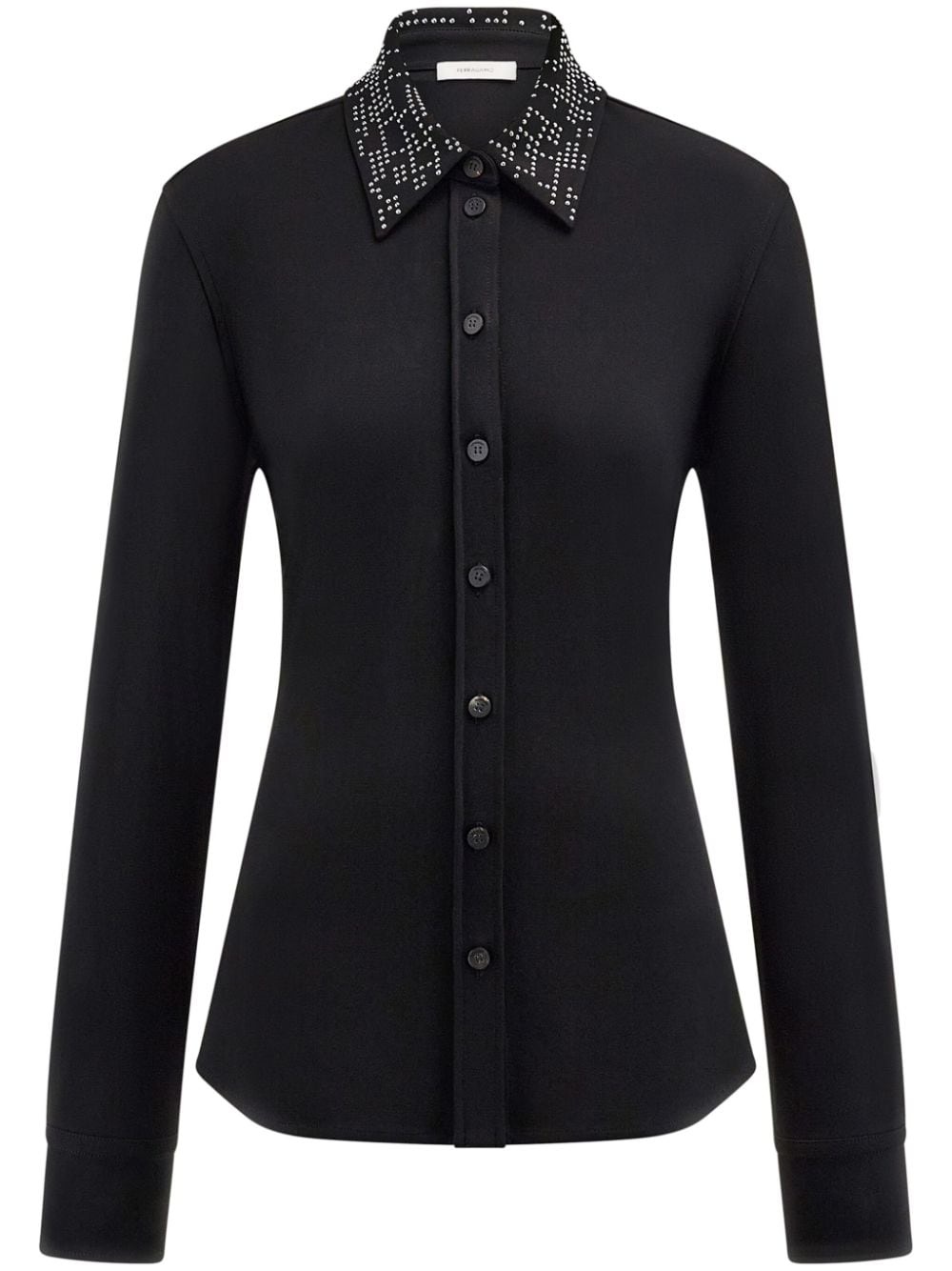 studded-collar jersey shirt - 1