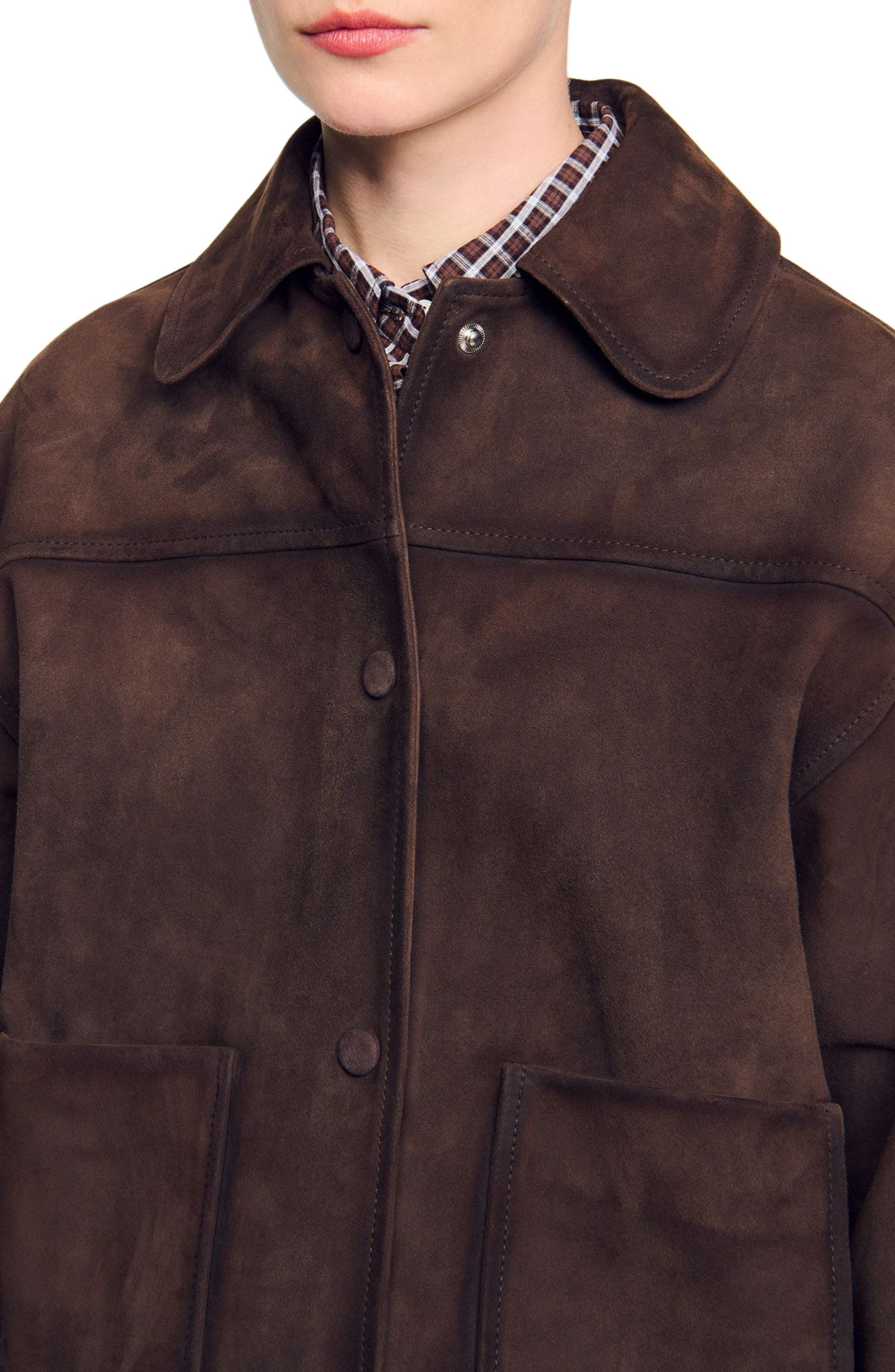 SANDRO Studded suede leather jacket in Brown at Nordstrom - 4
