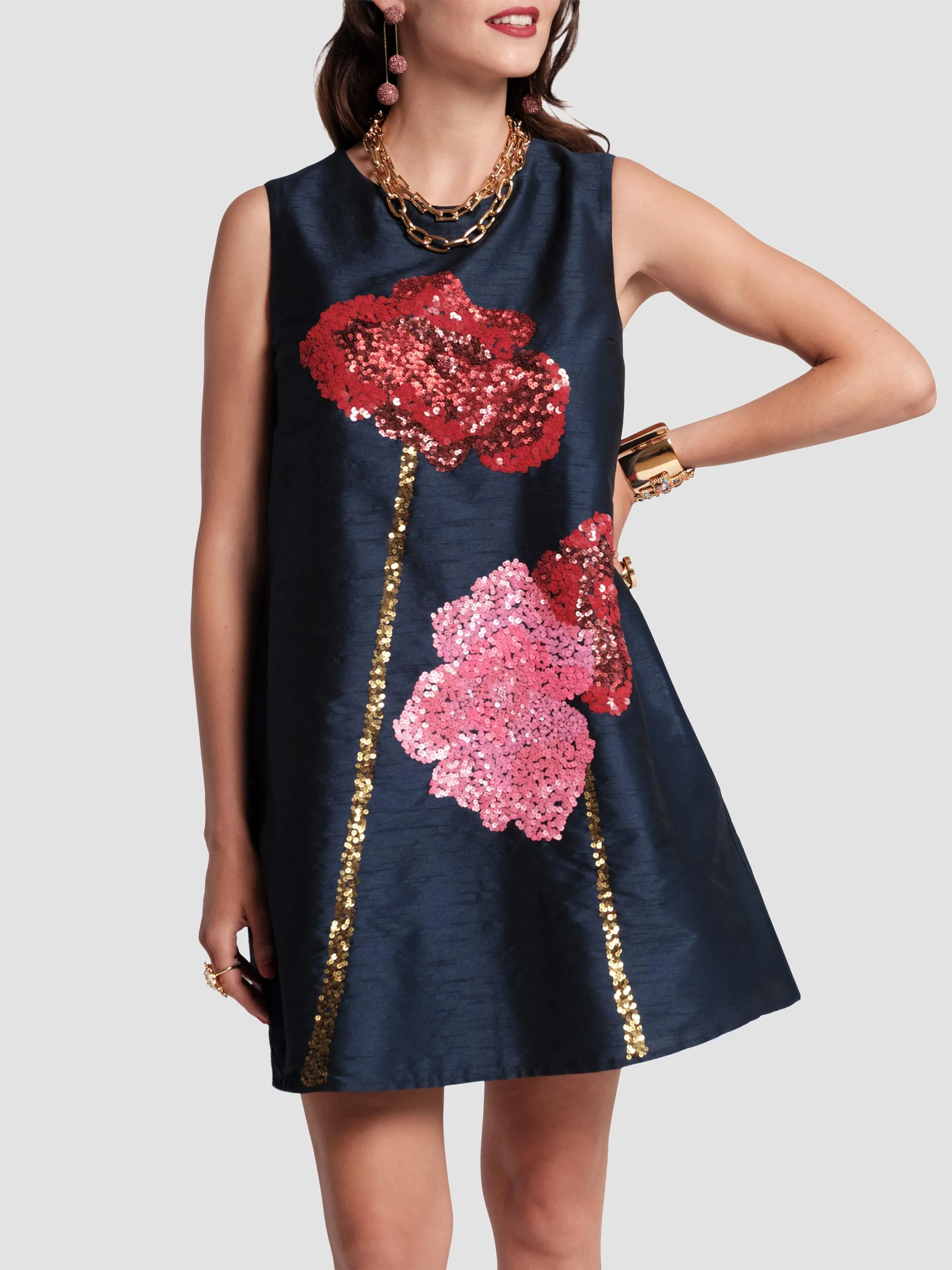 Women's Alice Sequined Poppy Shift Dress - Navy Multi - 1