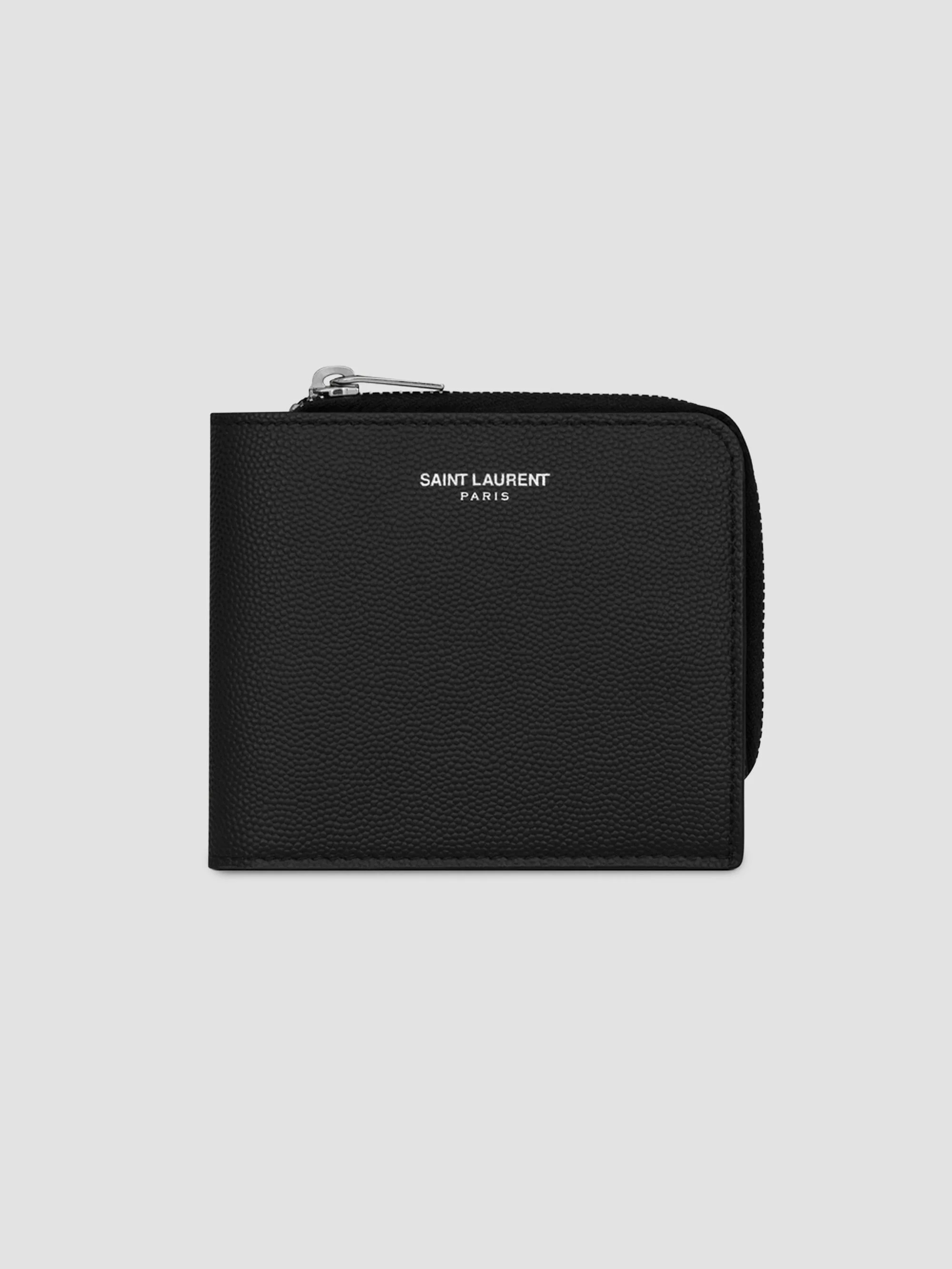 Men's East-West Zip-Around Wallet in Grain De Poudre Leather - Black - 1