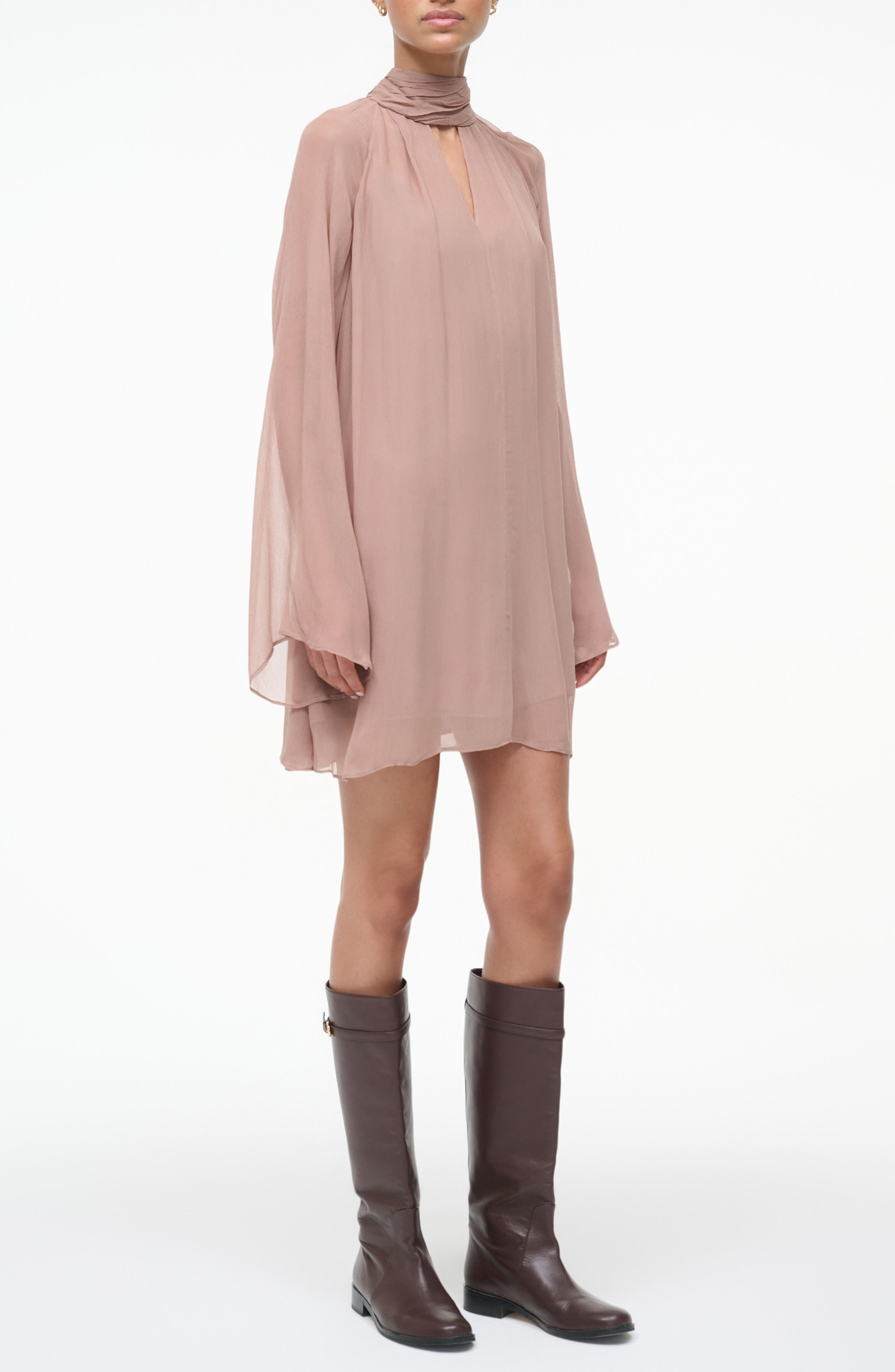 STAUD Esther Long Sleeve Minidress in Taupe at Nordstrom - 3