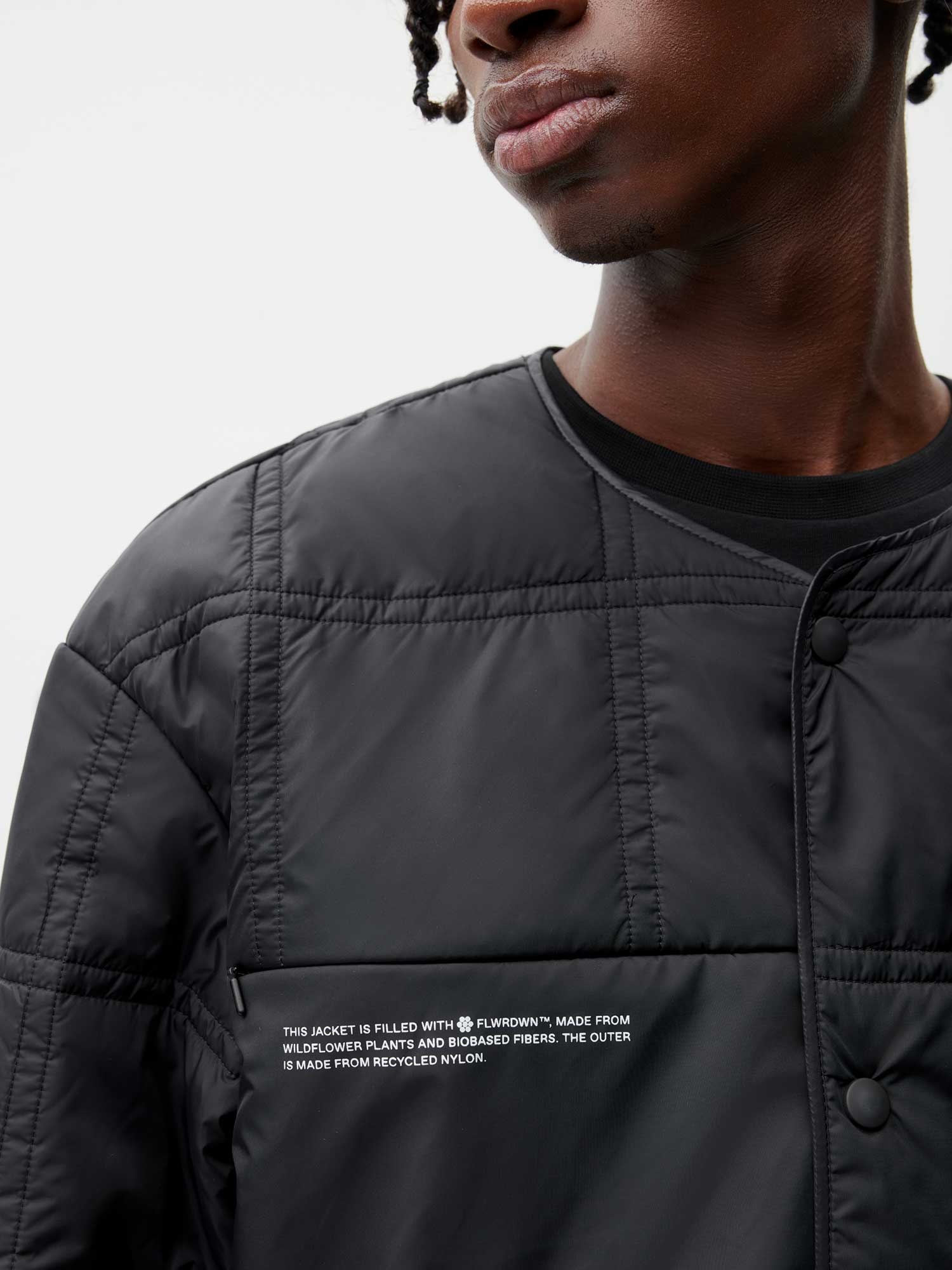 Mens Flower-Warmth Quilted Collarless Jacket  - Black - 4