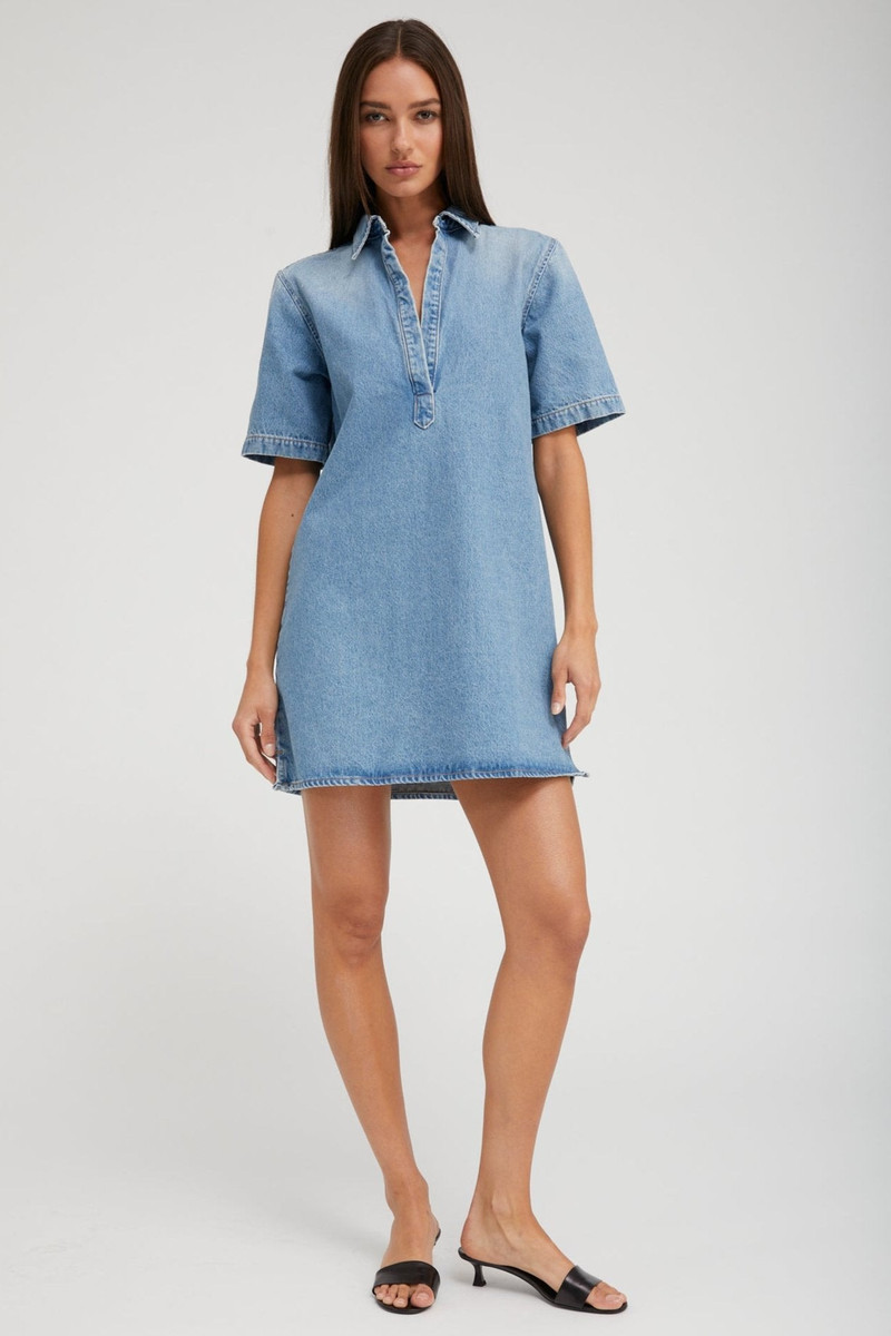 SPRWMN PARADIS DENIM MINI HENLEY DRESS outlook