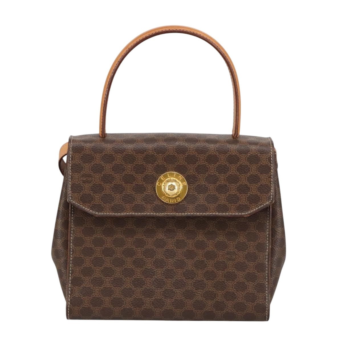 CELINE Macadam Canvas Hand Bag Pvc Leather Brown Gold - 12