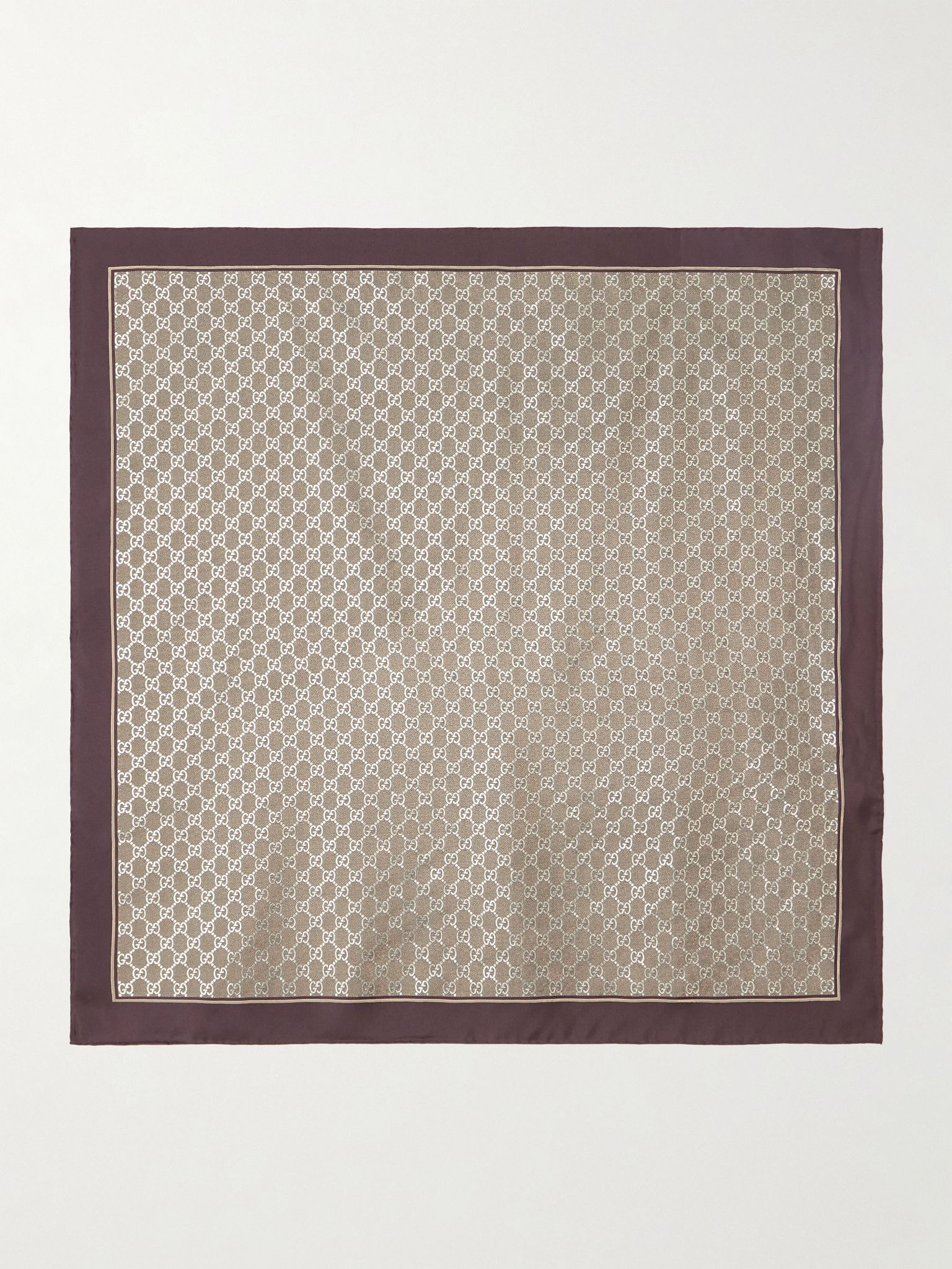 Printed metallic silk-twill scarf Beige - 1