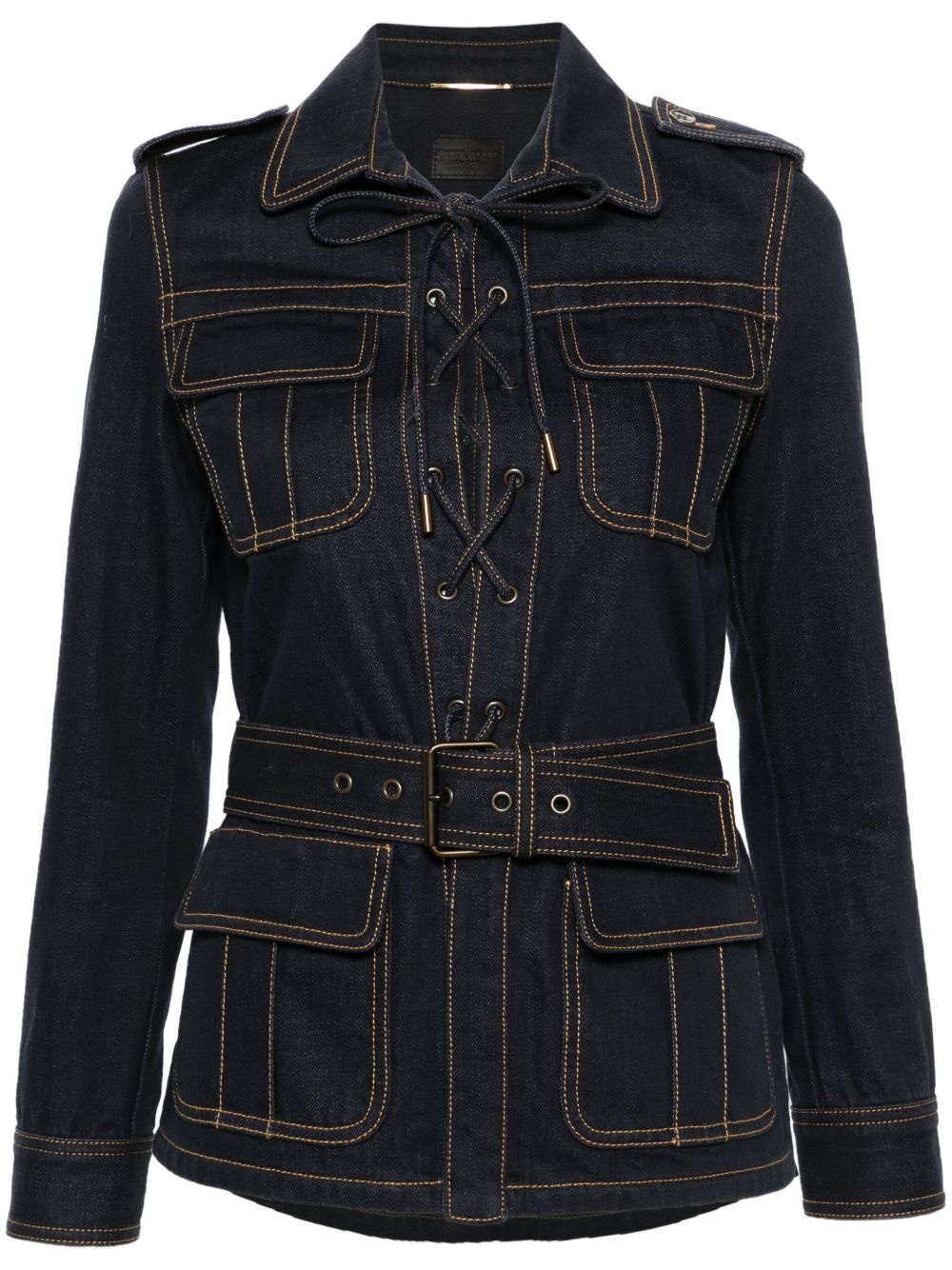 belted denim jacket - 1