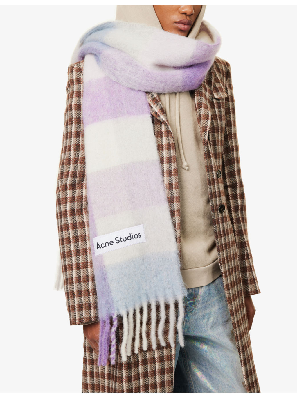 Logo-patch checked knitted scarf - 2
