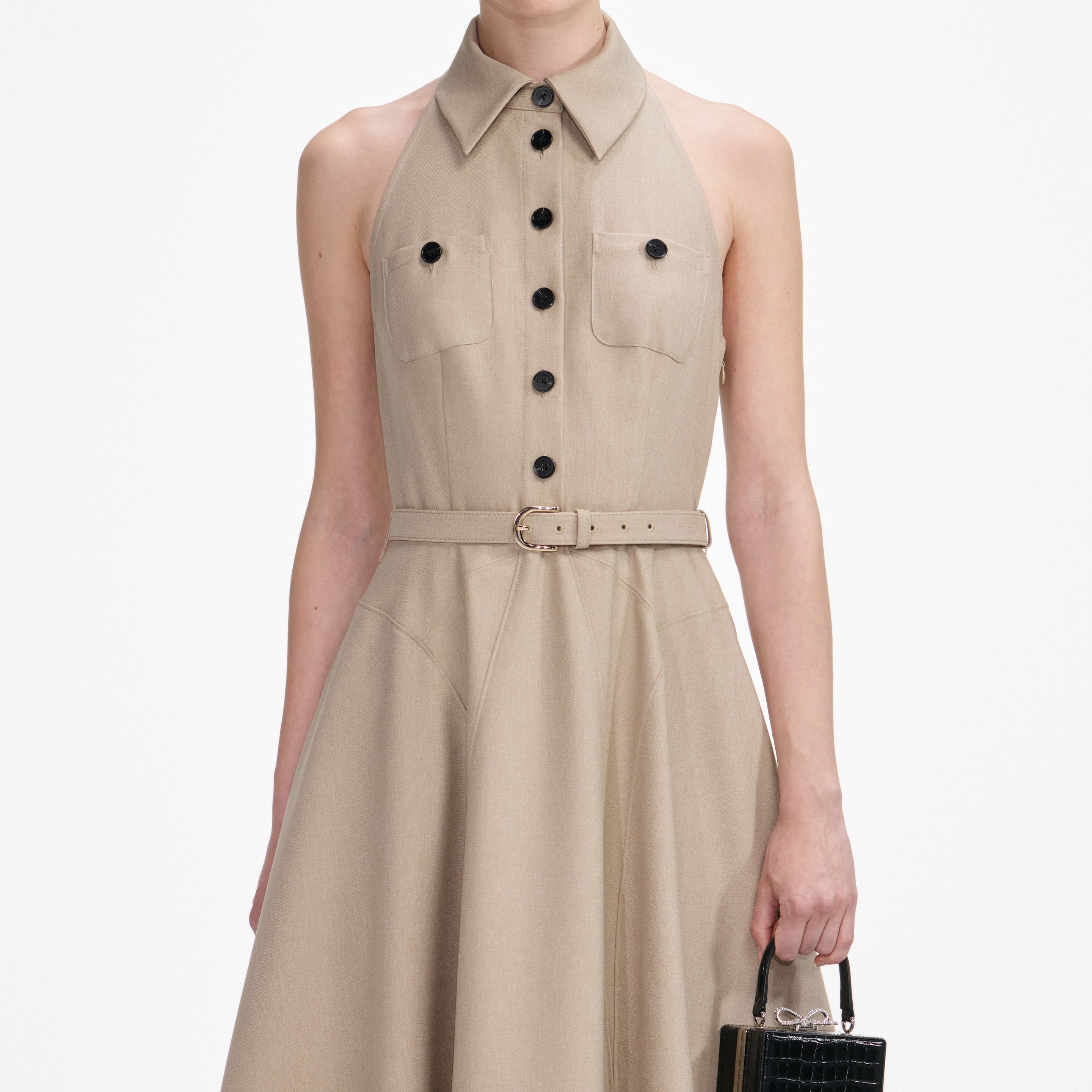 self-portrait Beige Linen Midi Dress | REVERSIBLE