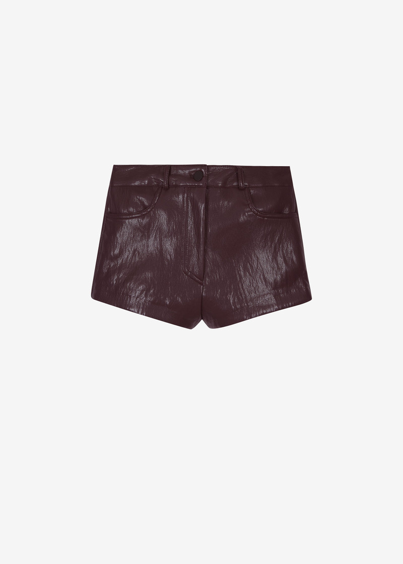 Nevis Faux Leather Hot Pants - Burgundy 1