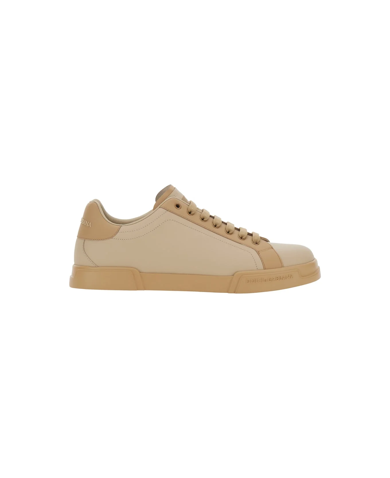 'portofino' Beige Low Top Sneakers With Logo Lettering On The Tongue And Contrasting Heel With Logo  - 1