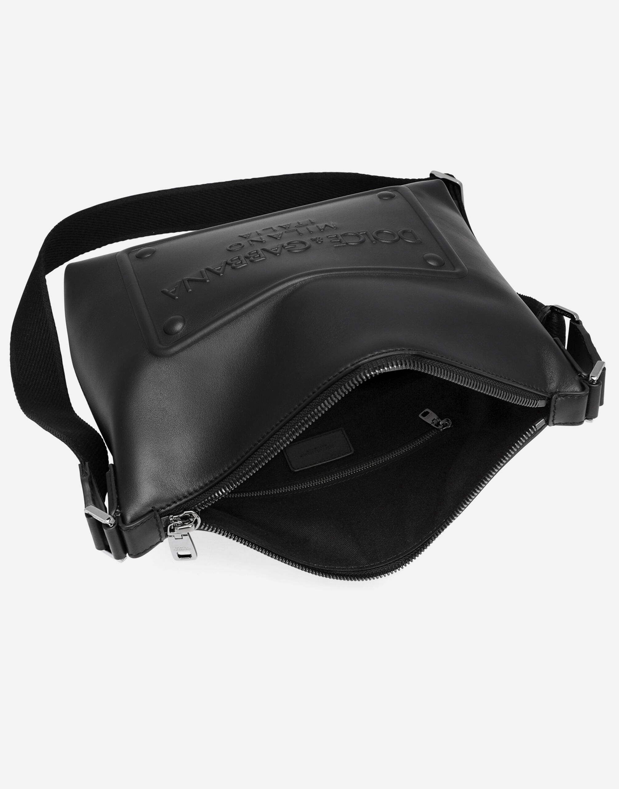 Calfskin crossbody bag with raised logo - 4