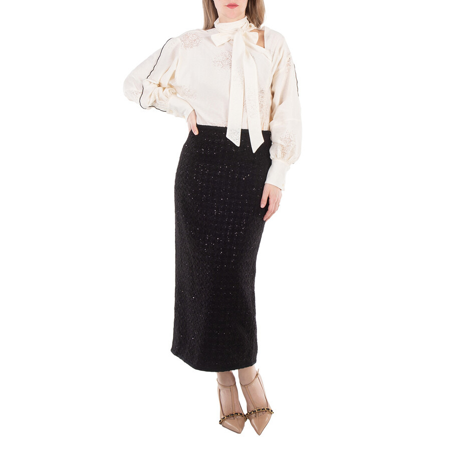 Rotate Ladies Black Boucle Maxi Skirt - 4