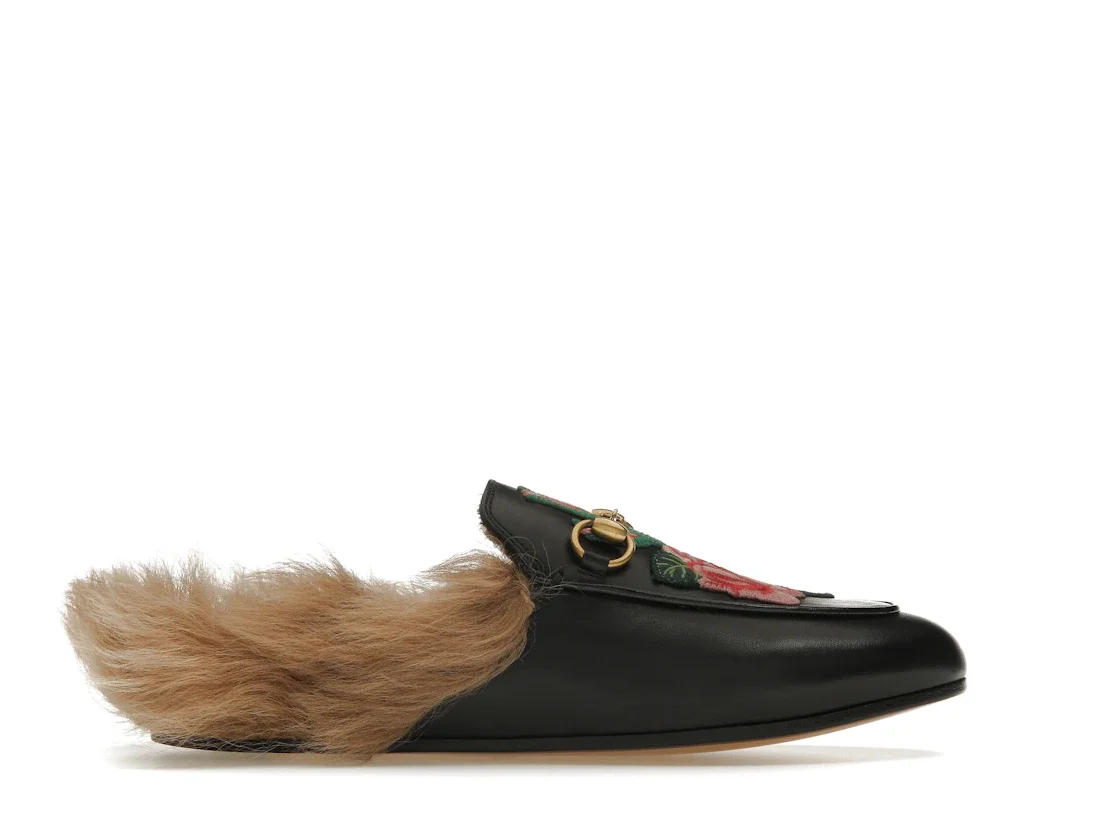 Gucci Floral Embroidered Princetown Mules Black (Women's) - 1