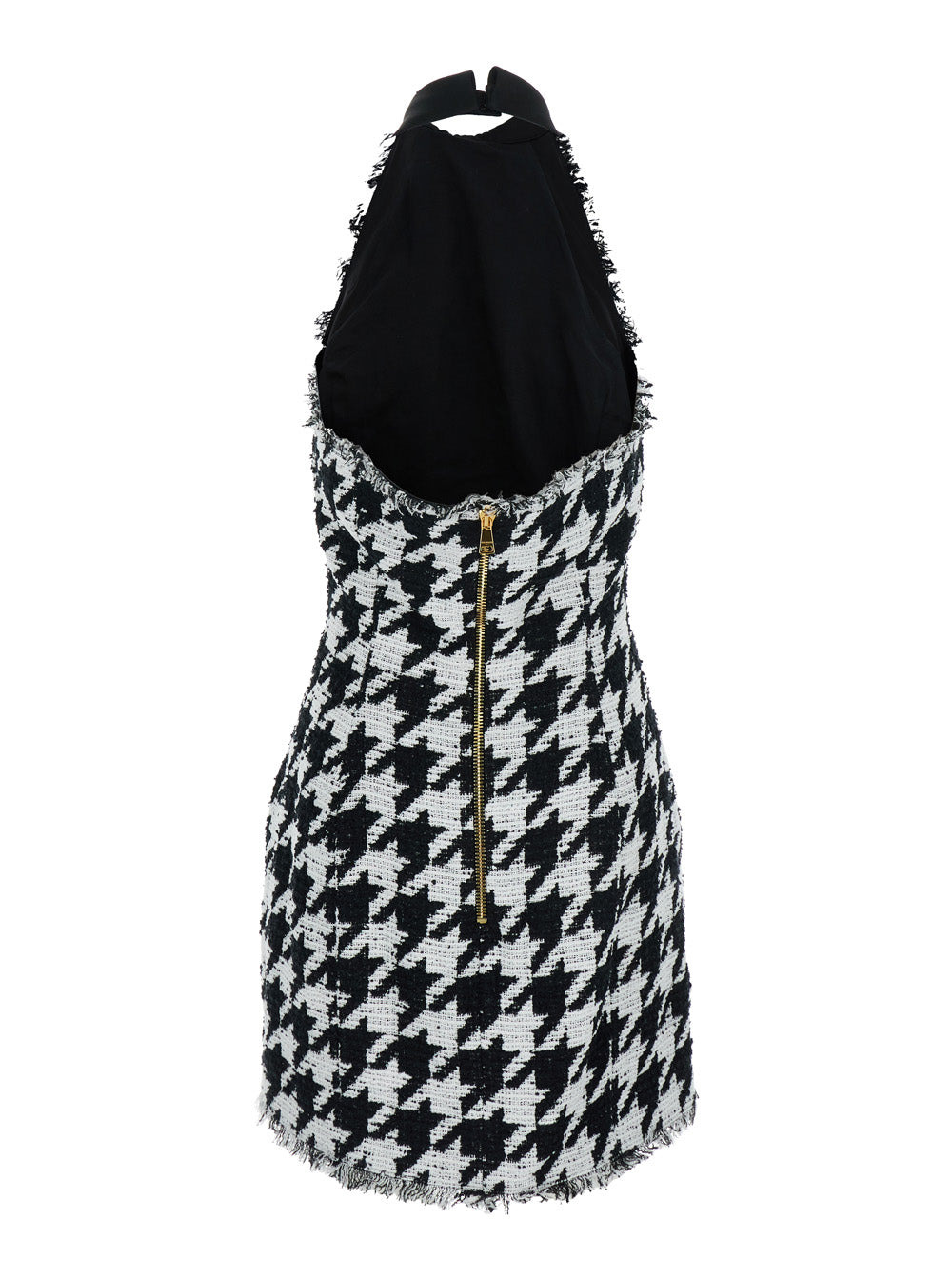 Balmain Women Buttoned Halterneck Tweed & Satin Dress - 2