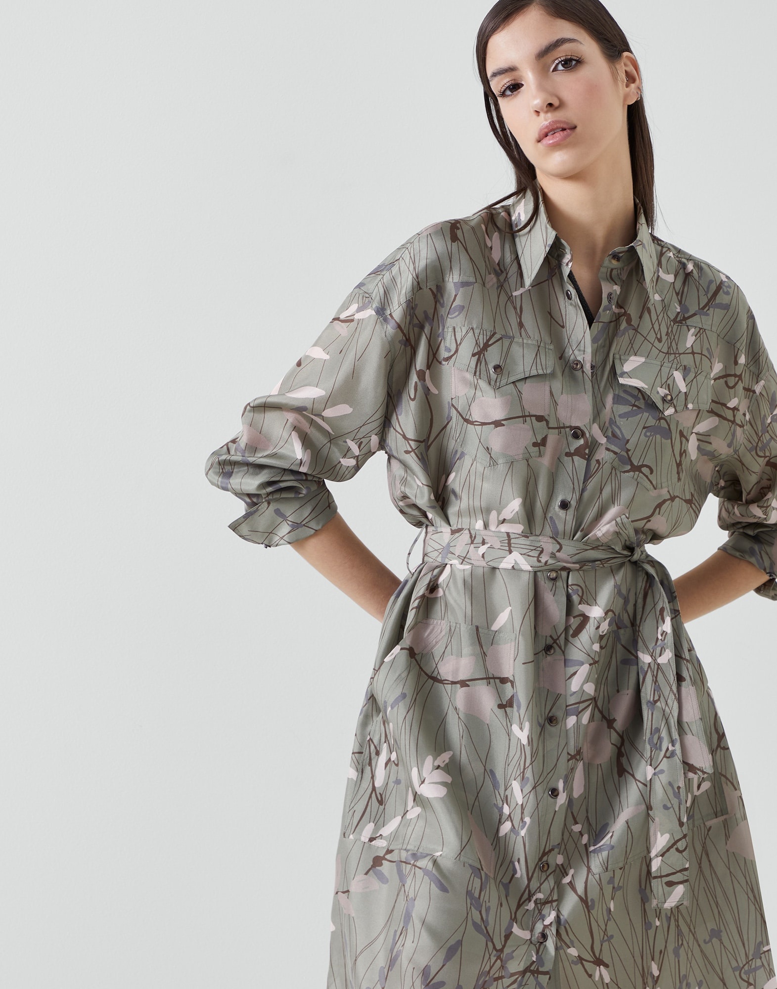 Ramage print silk pongee shirt dress - 4