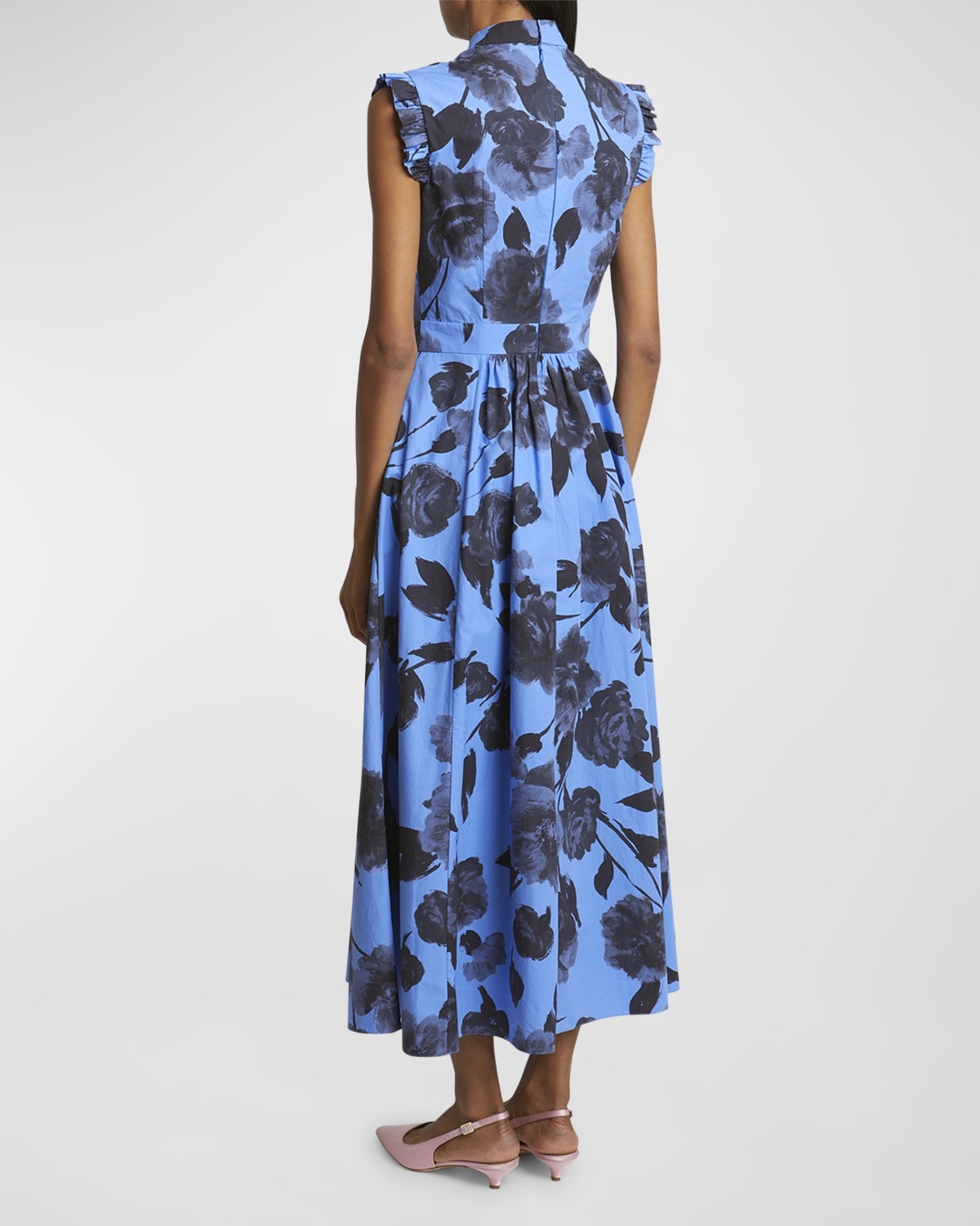 Sleeveless Floral Cotton Midi Dress With Full Skirt - 4