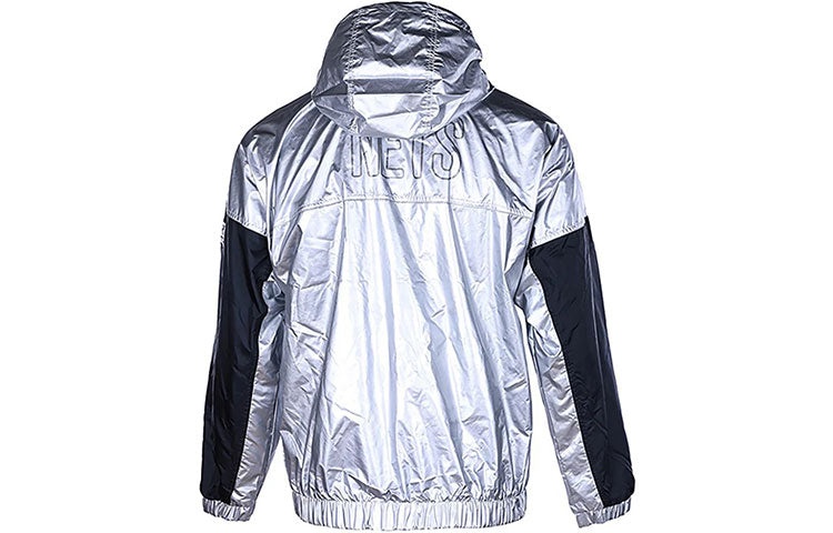 Men's Nike Contrast Color Stitching Hooded Windproof logo Sports Jacket Silver DD2886-095 - 2