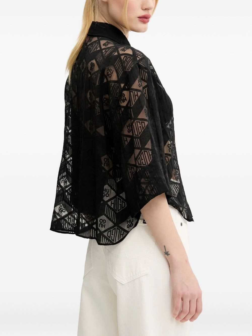 logo sheer blouse - 3