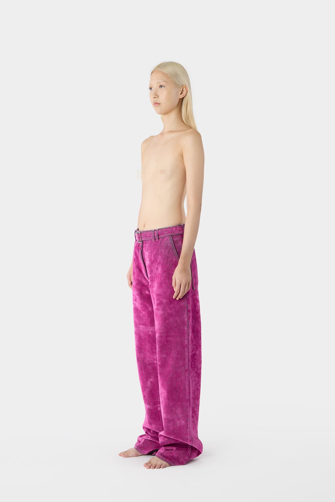 BELTED OVERSIZE PANTS / flocked denim / fuchsia - 4