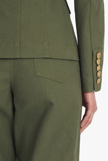 Double-breasted khaki cotton blazer with Balmain buckle - 8