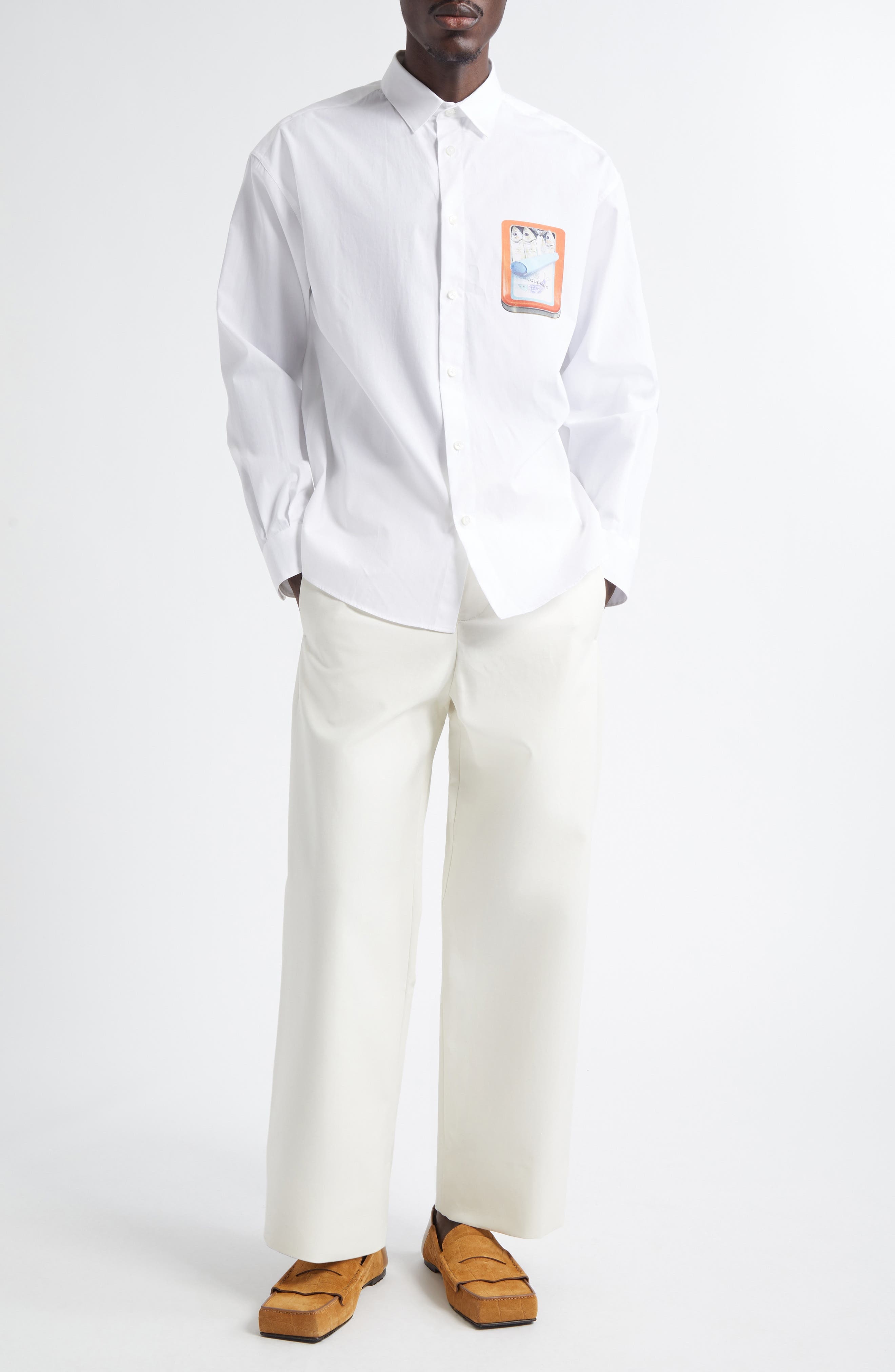 Jacquemus La Chemise Simon Sardine Graphic Button-Up Shirt in Boite Sardines Orange at Nordstrom - 2