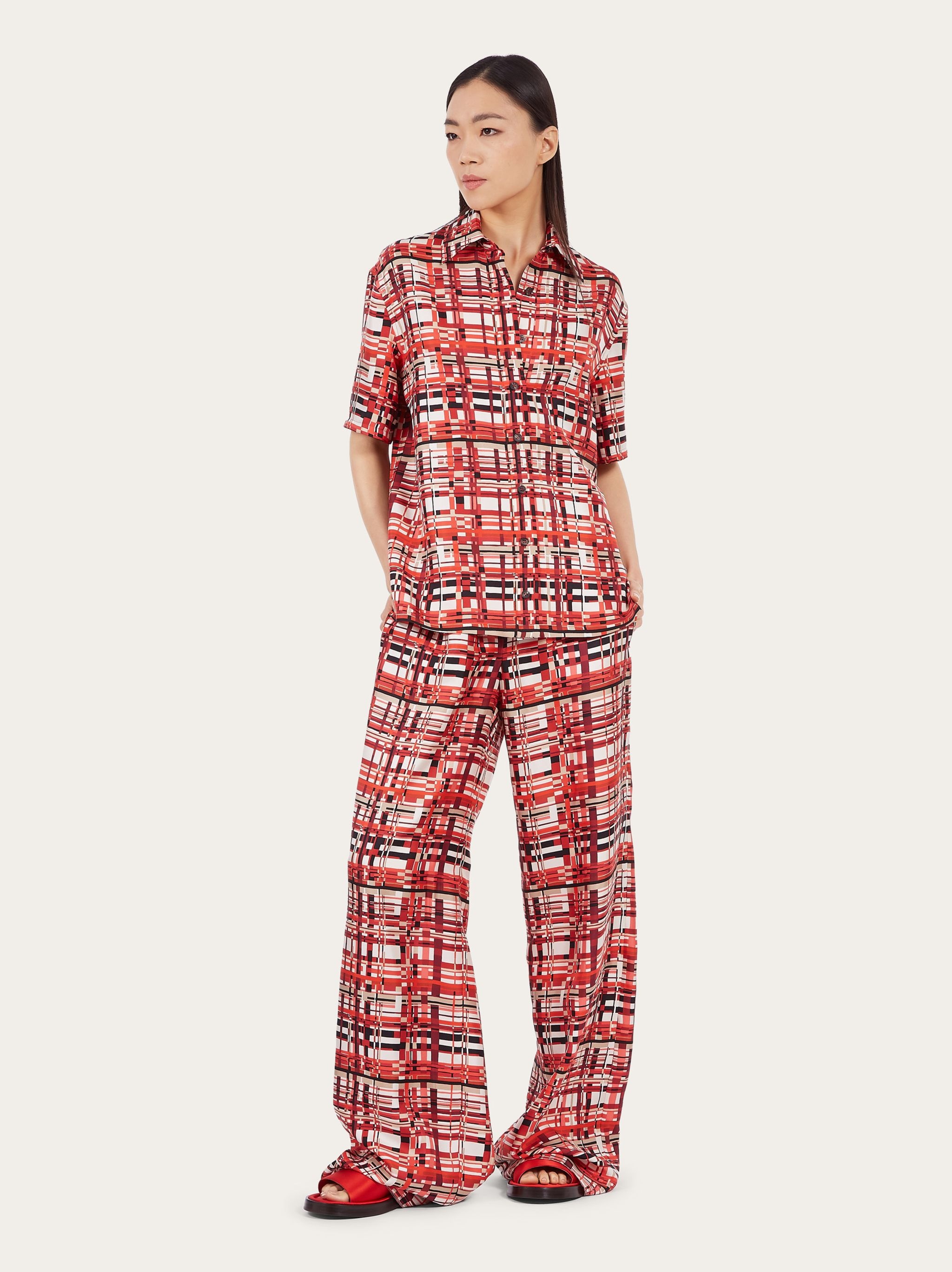 Check print wide leg trouser - 6