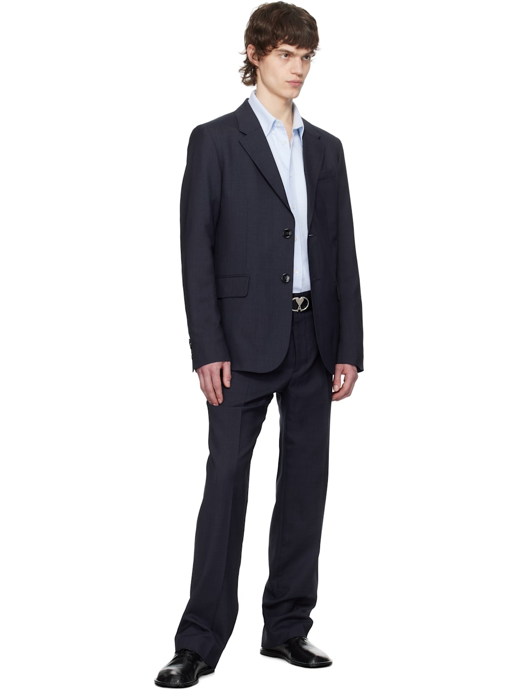 Navy Wool Two Buttons Blazer - 4