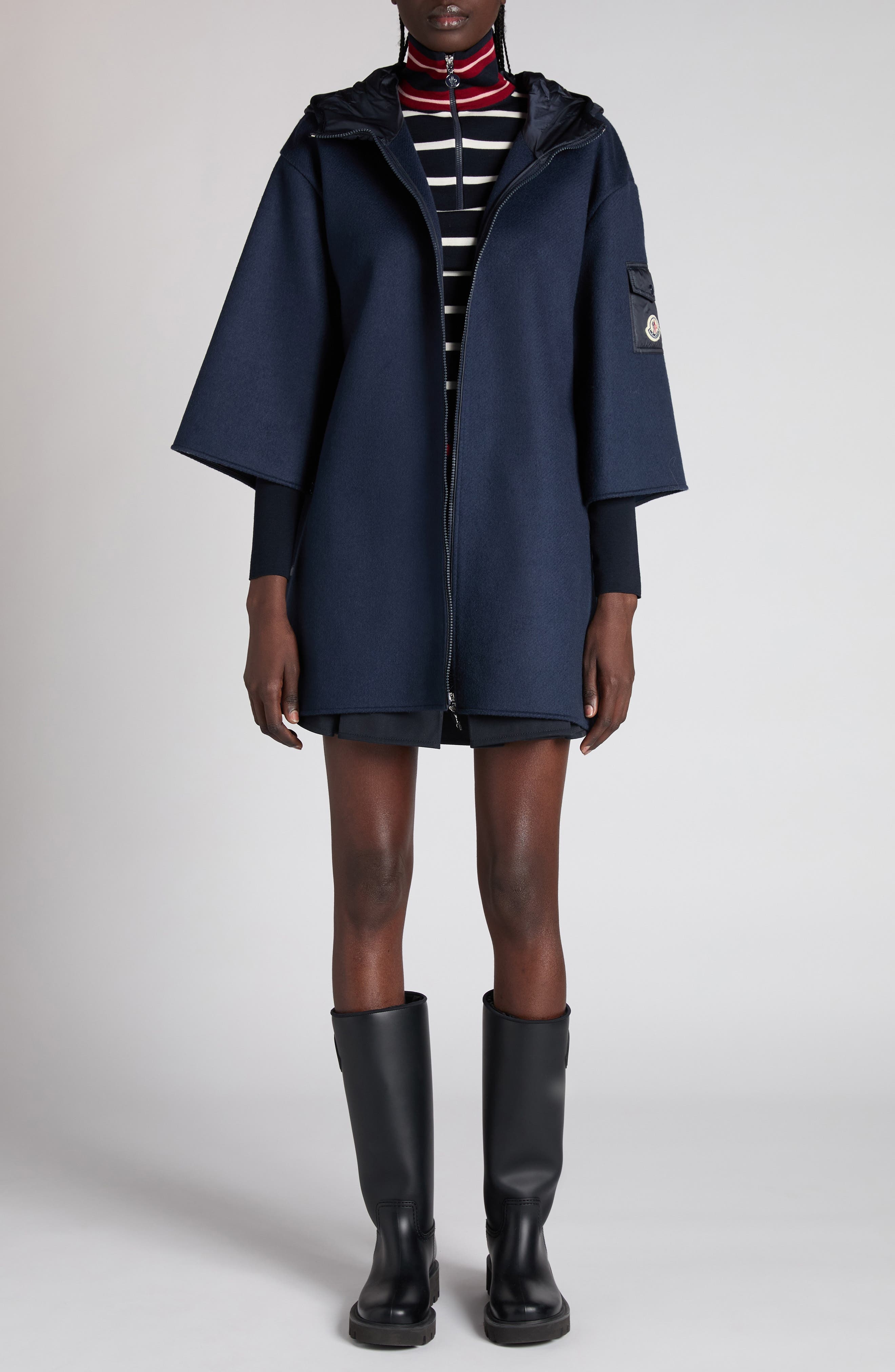 Moncler Pleated Cotton Stretch Gabardine Miniskirt in Dark Navy Blue at Nordstrom - 2
