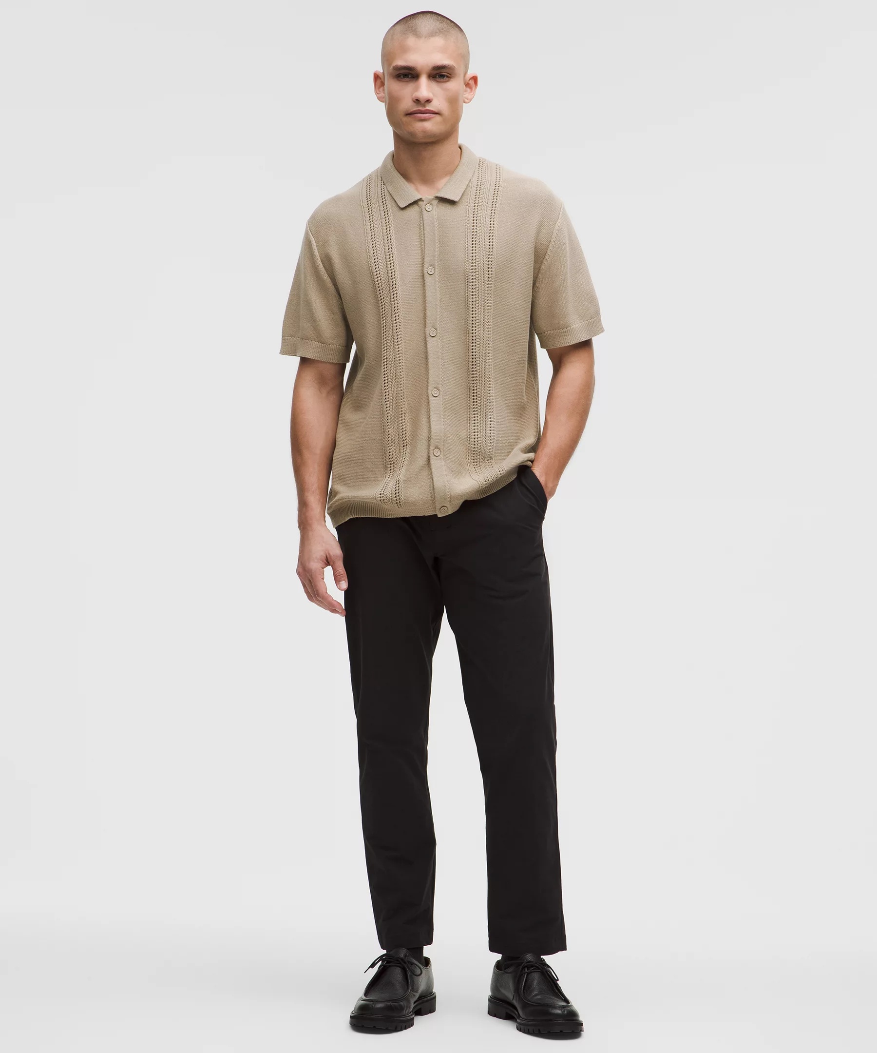Cotton-Blend Knit Button Up Short-Sleeve Shirt - 2
