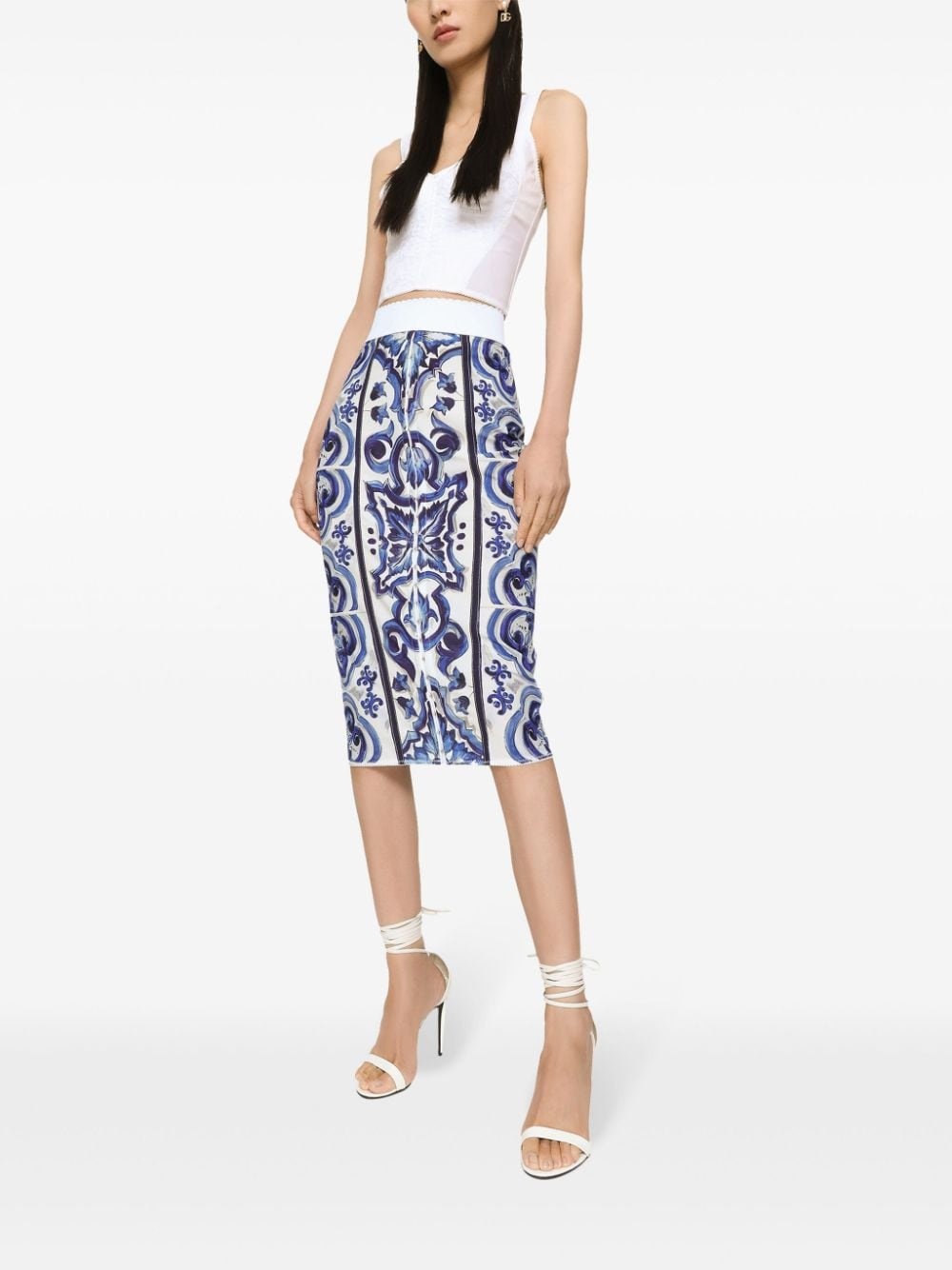 Majolica-print midi skirt - 3