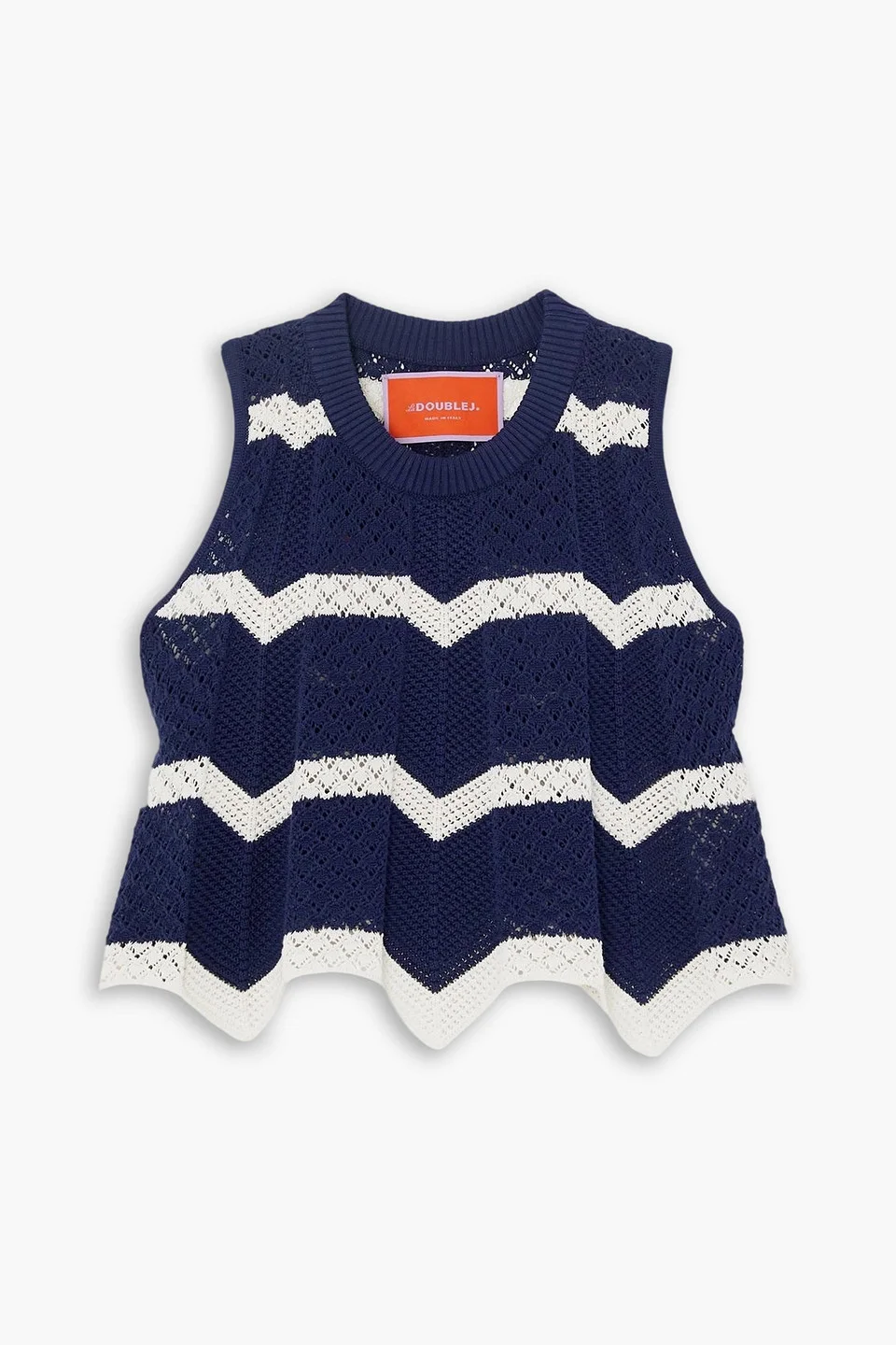 Cropped striped crocheted cotton top - 1