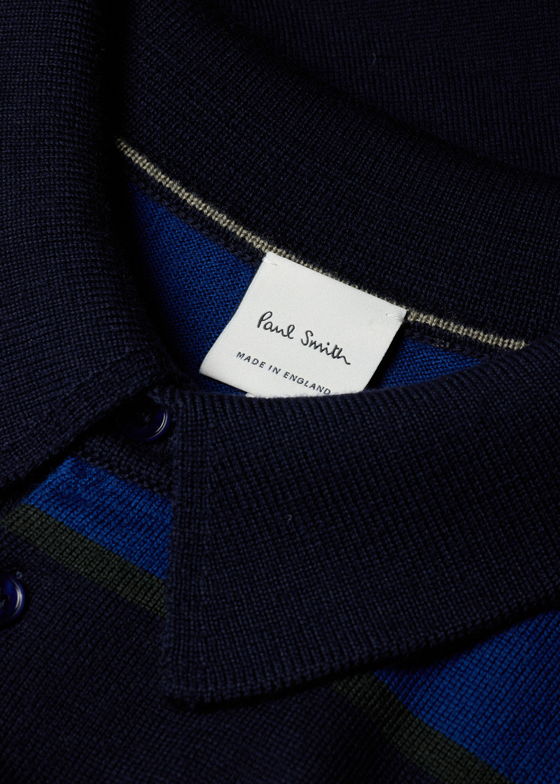 Paul Smith Cobalt Merino Wool Stripe Polo outlook