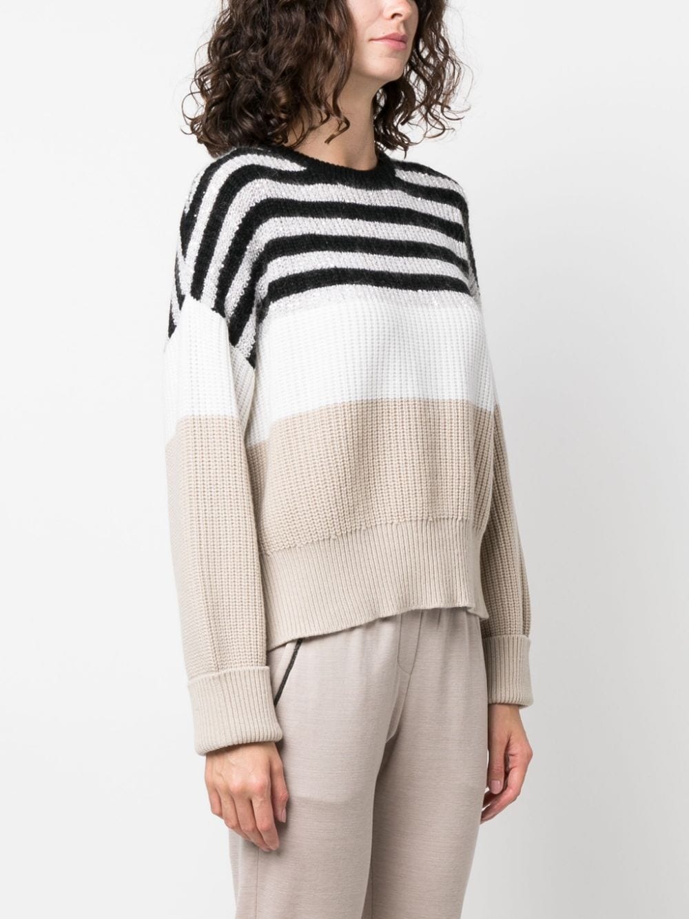 stripe-pattern knitted jumper - 3