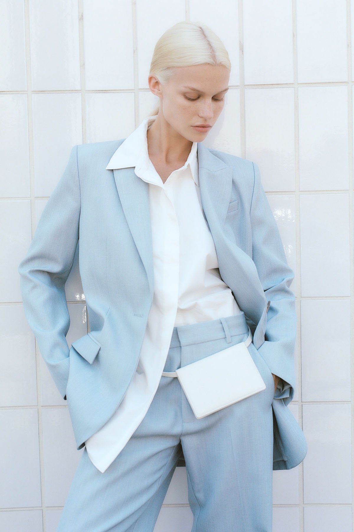 Single Button Tailored Blazer - Stone Blue - 8