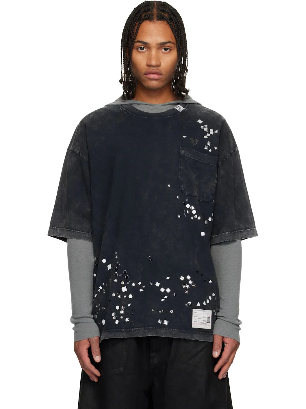 Black Embellished Bleached T-shirt - 1