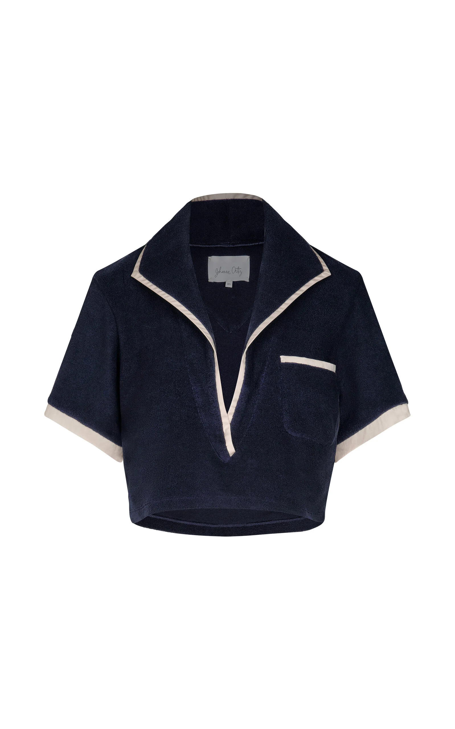 Misty Hem Cropped Cotton-Terry Shirt navy - 1