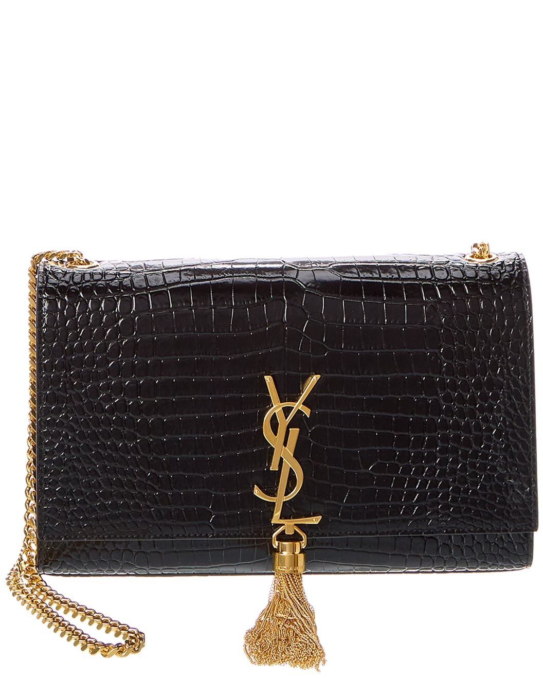 Saint Laurent Kate Tassel Medium Croc-Embossed Leather Shoulder Bag - 1